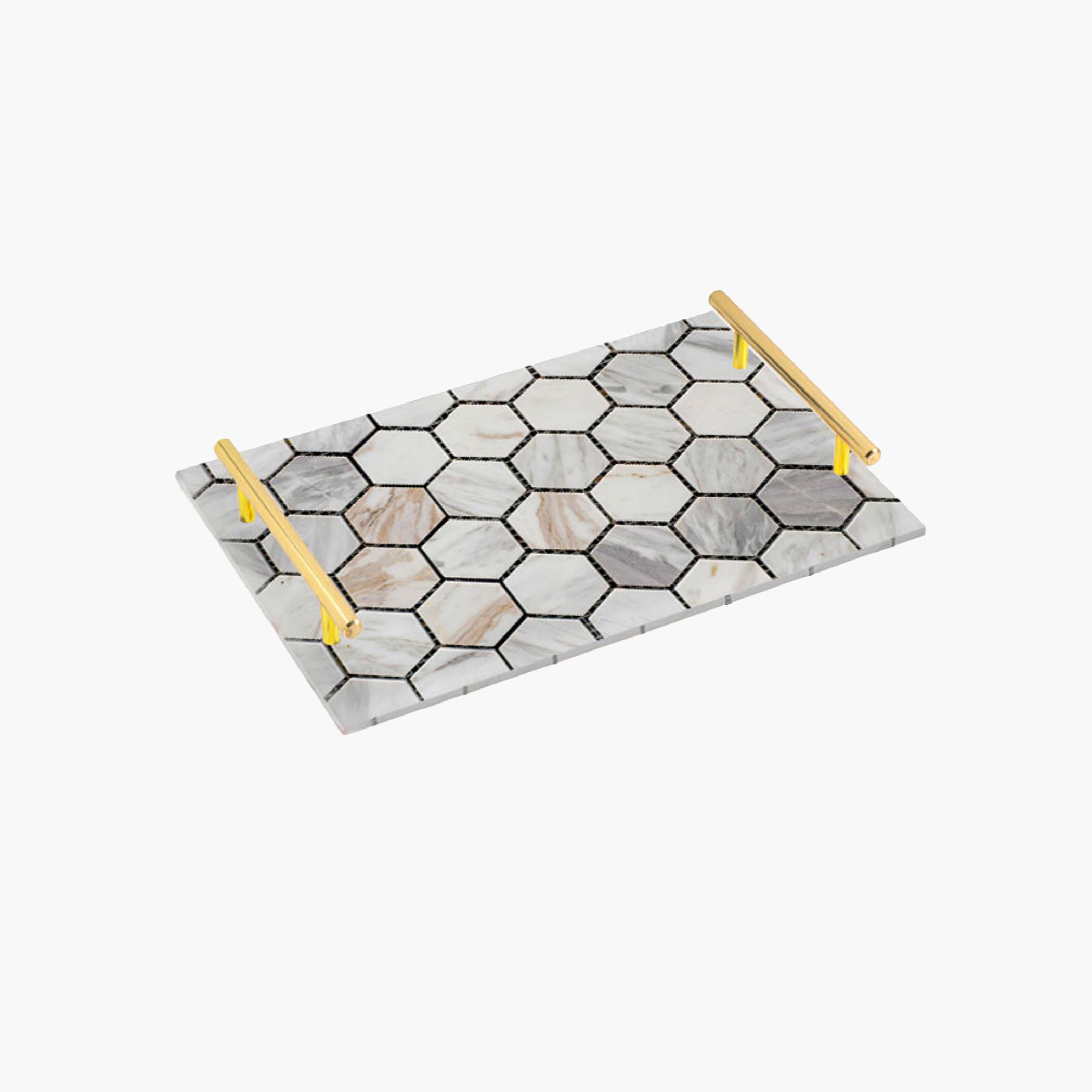 Decorative Acrylic Serving Tray with Gold Metal Handles and Marble Design 20×30 cm-household-dining-serveware-servingtrays-image-3