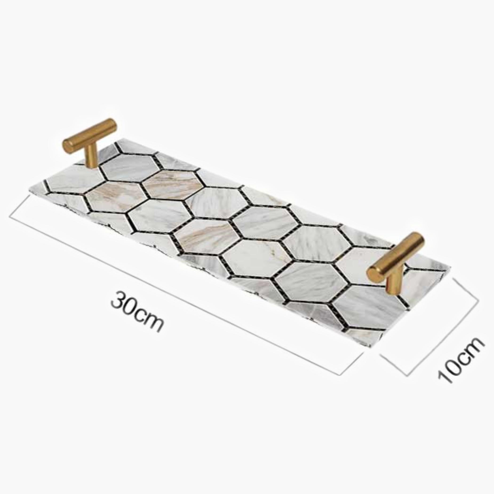Decorative Acrylic Serving Tray with Gold Metal Handles and Marble Design 10×30 cm-household-dining-serveware-servingtrays-image-3