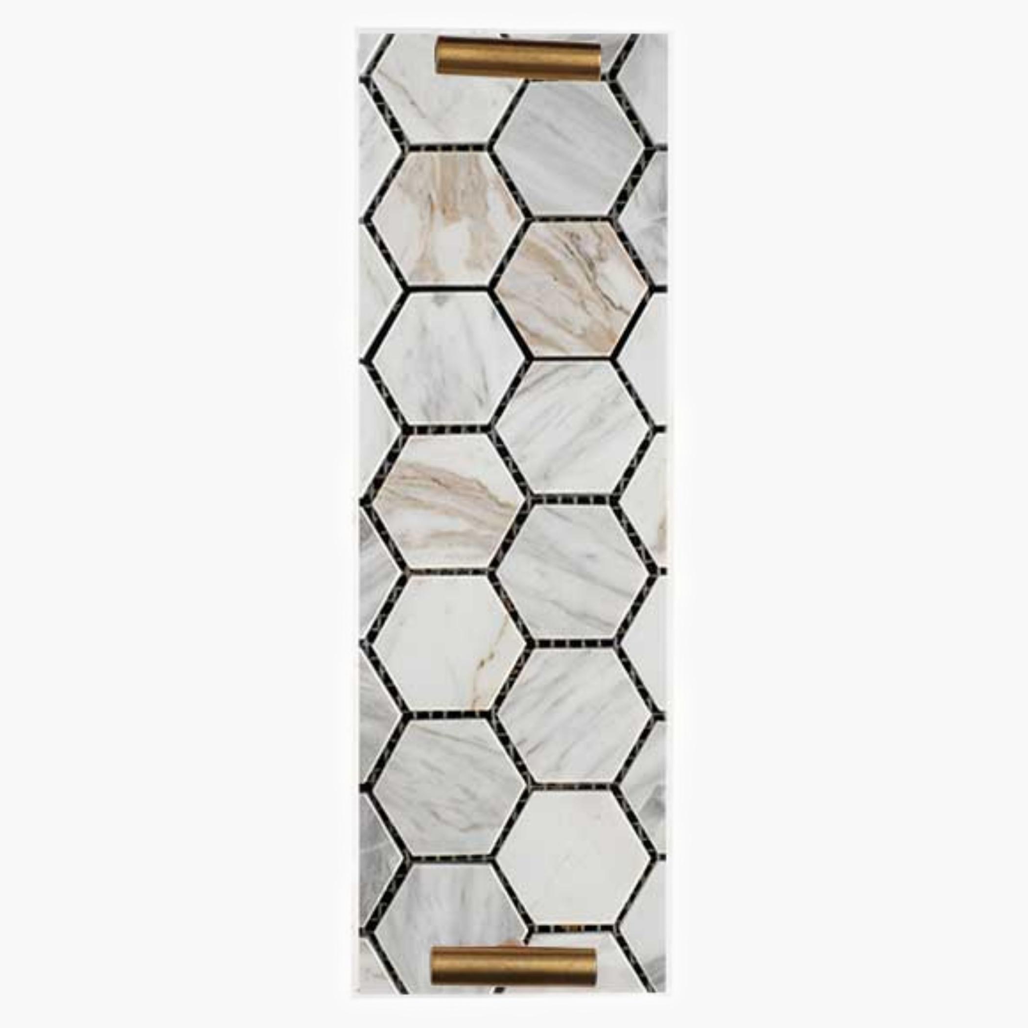 Decorative Acrylic Serving Tray with Gold Metal Handles and Marble Design 10×30 cm-household-dining-serveware-servingtrays-image-4