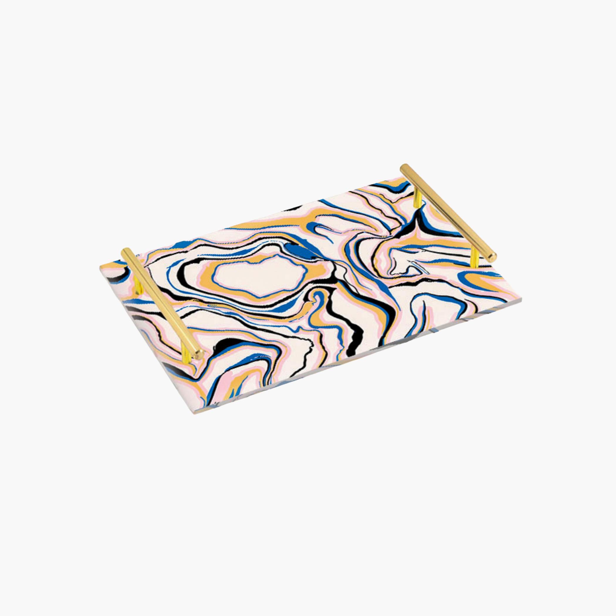 Decorative Acrylic Serving Tray with Gold Metal Handles and Marble Design 24×34 cm-household-dining-serveware-servingtrays-image-1