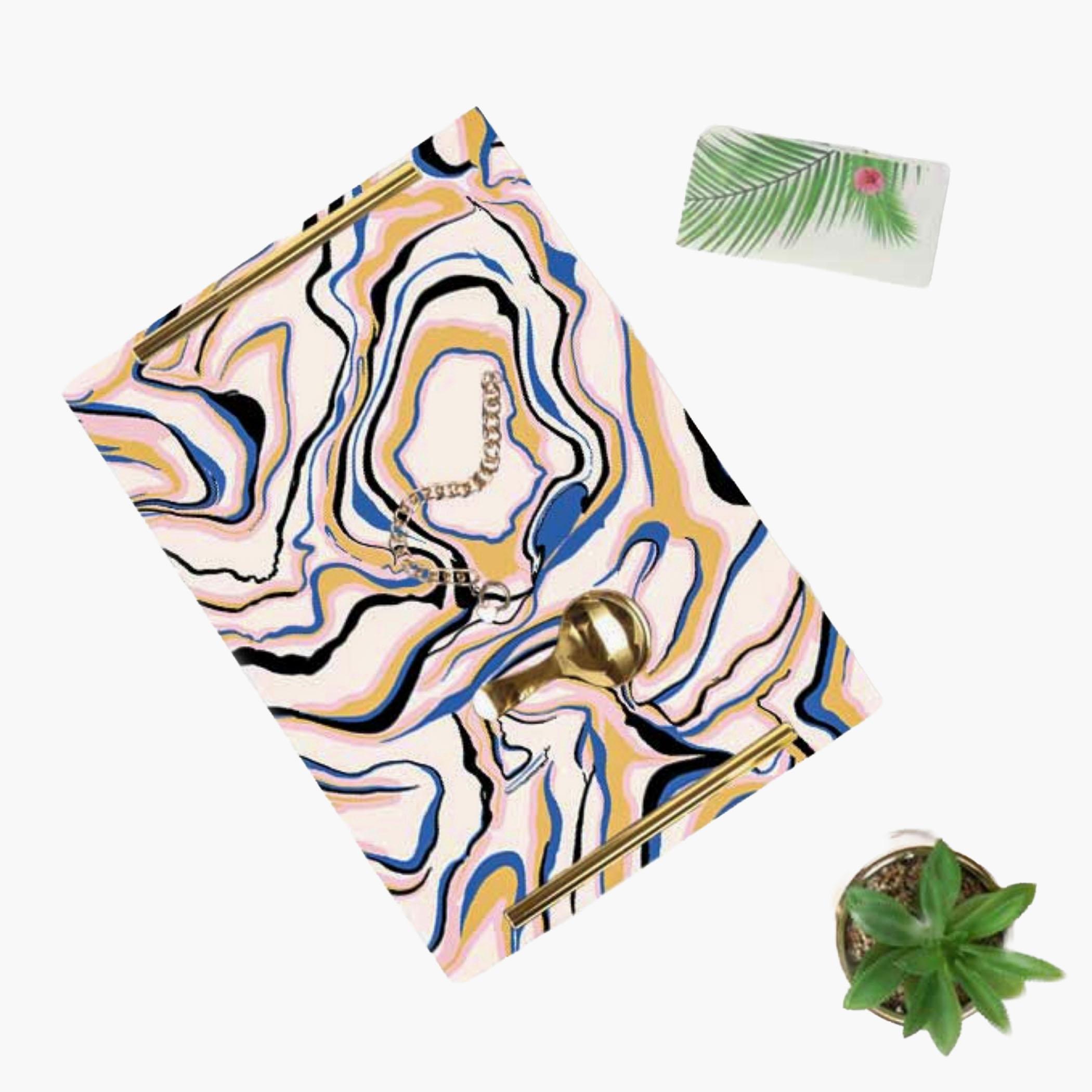 Decorative Acrylic Serving Tray with Gold Metal Handles and Marble Design 20×30 cm-household-dining-serveware-servingtrays-image-5