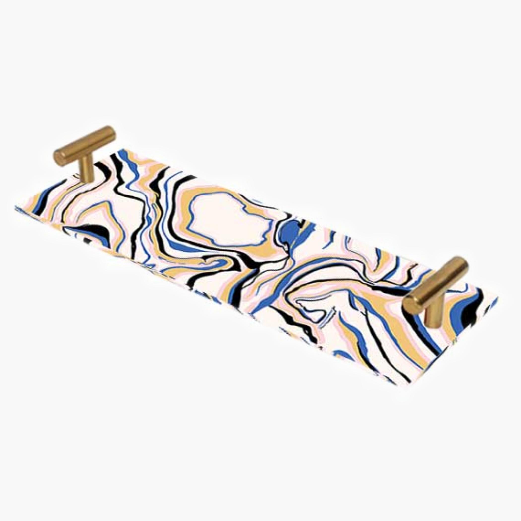 Decorative Acrylic Serving Tray with Gold Metal Handles and Marble Design 10×30 cm-household-dining-serveware-servingtrays-image-3