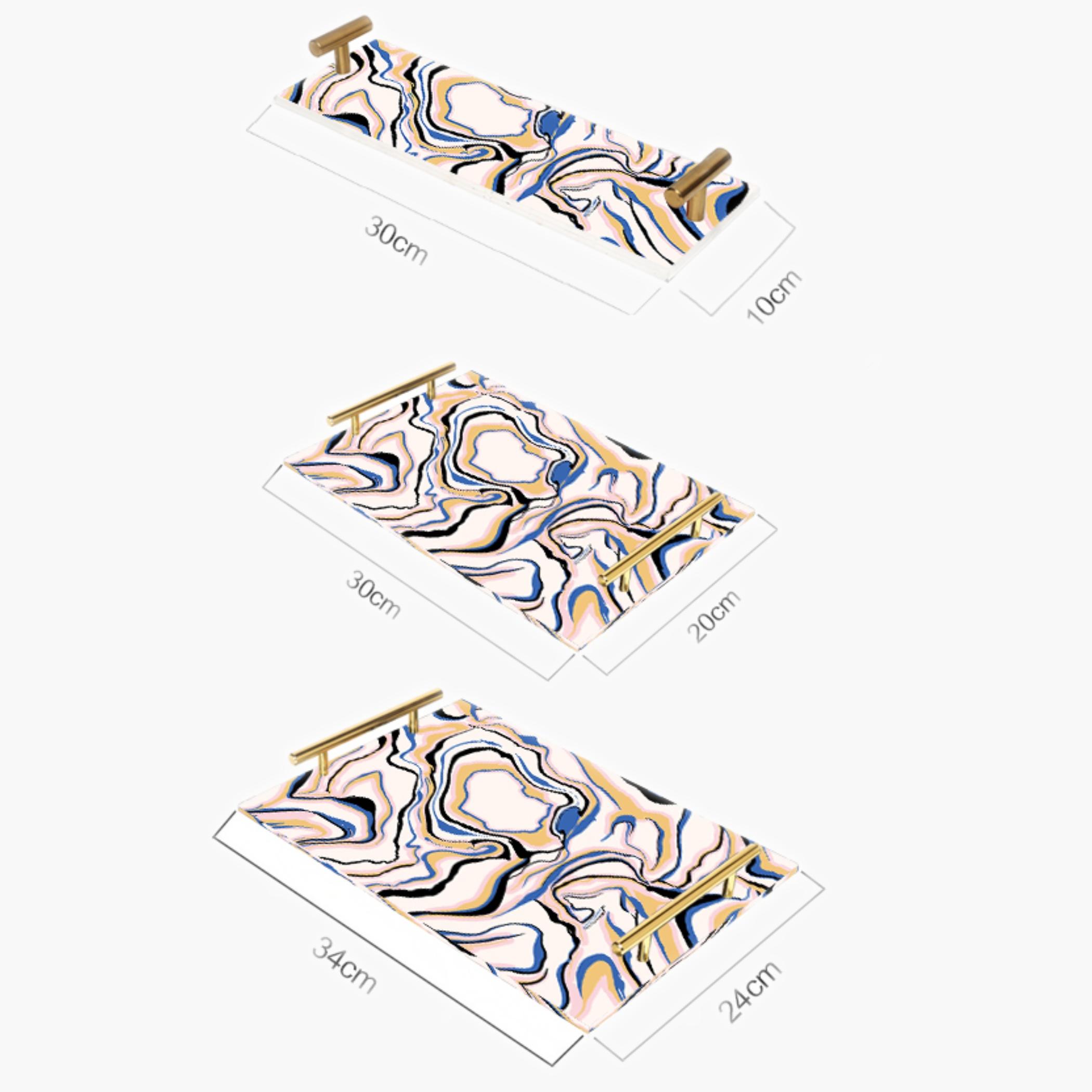 Decorative Acrylic Serving Tray with Gold Metal Handles and Marble Design 10×30 cm-household-dining-serveware-servingtrays-image-4