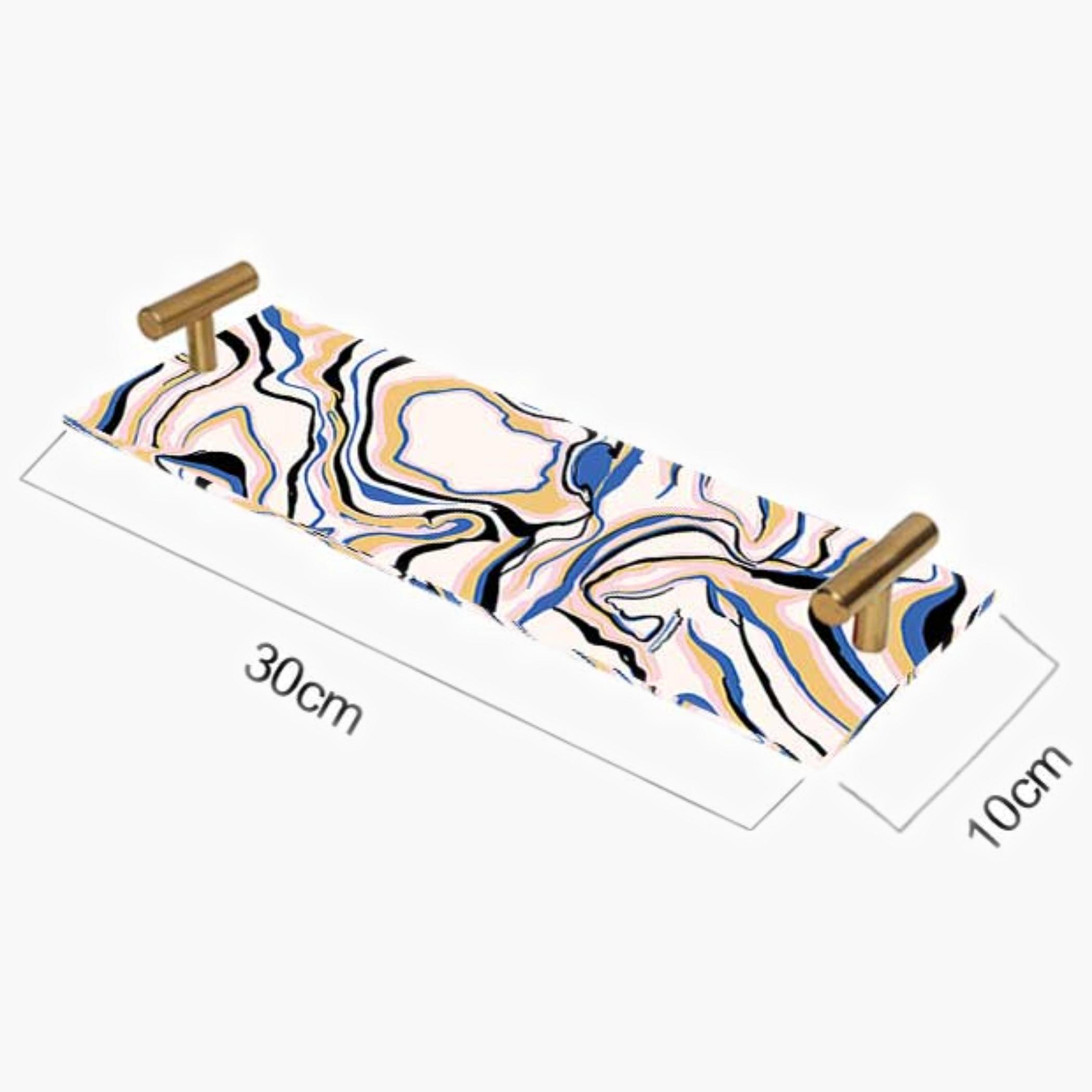 Decorative Acrylic Serving Tray with Gold Metal Handles and Marble Design 10×30 cm-household-dining-serveware-servingtrays-image-5