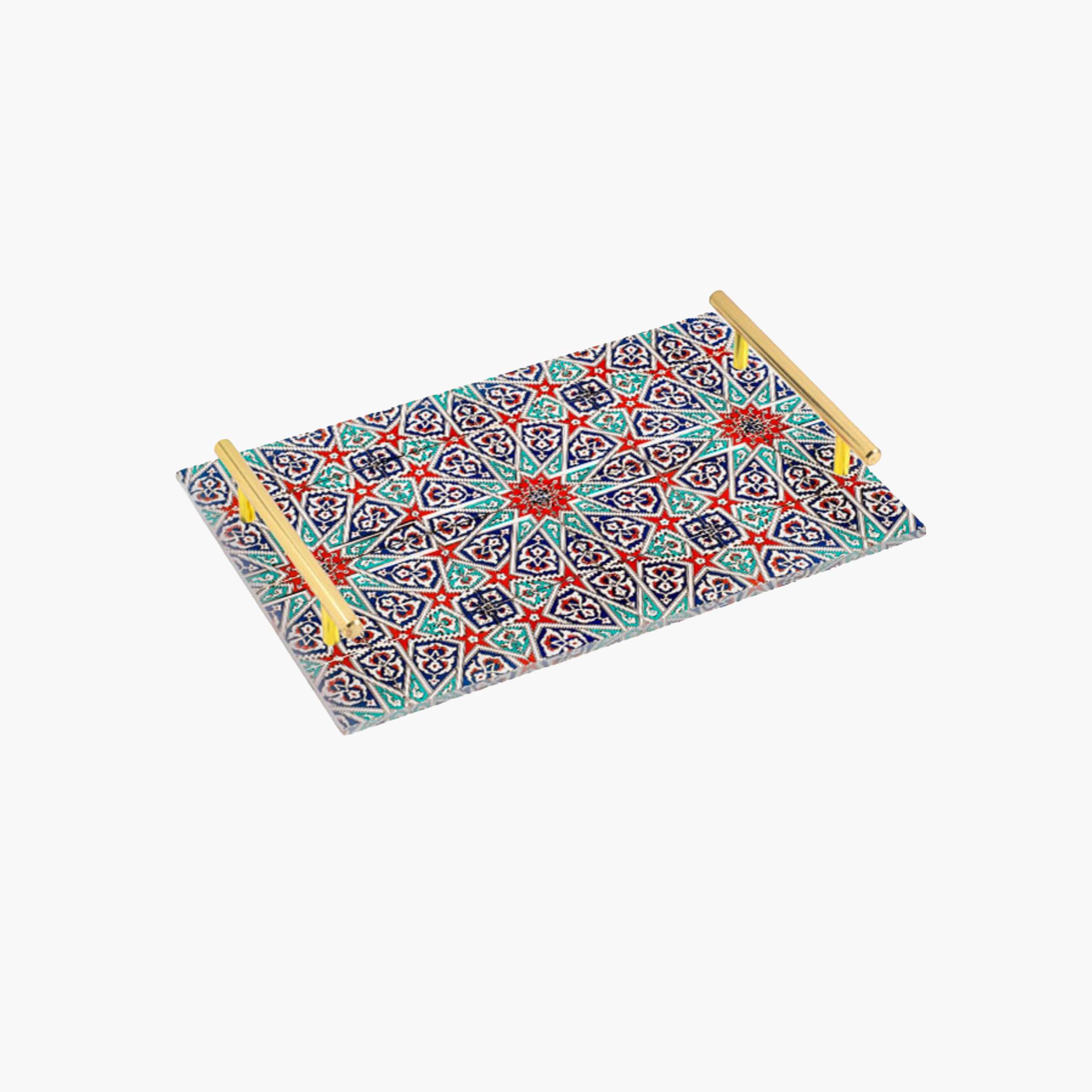 Decorative Acrylic Serving Tray with Gold Metal Handles and Marble Design 20×30 cm-household-dining-serveware-servingtrays-image-1