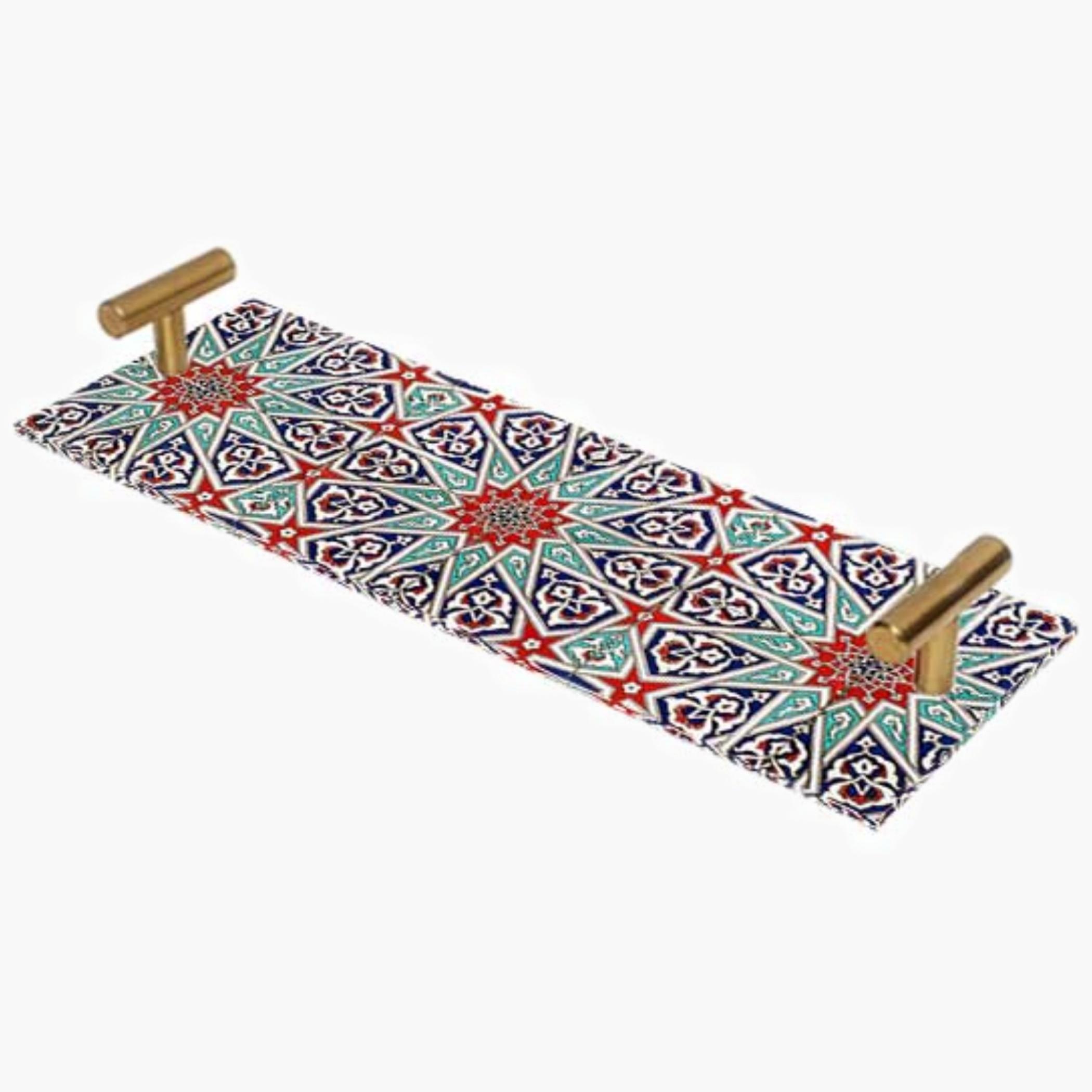 Decorative Acrylic Serving Tray with Gold Metal Handles and Marble Design 10×30 cm-household-dining-serveware-servingtrays-image-2