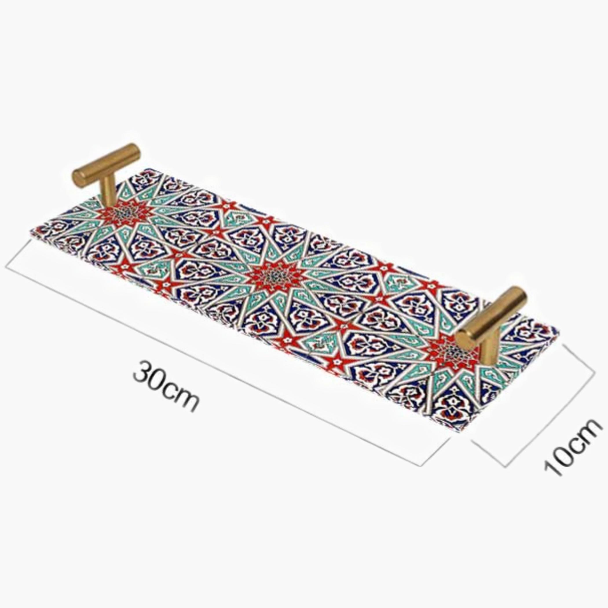 Decorative Acrylic Serving Tray with Gold Metal Handles and Marble Design 10×30 cm-household-dining-serveware-servingtrays-image-3