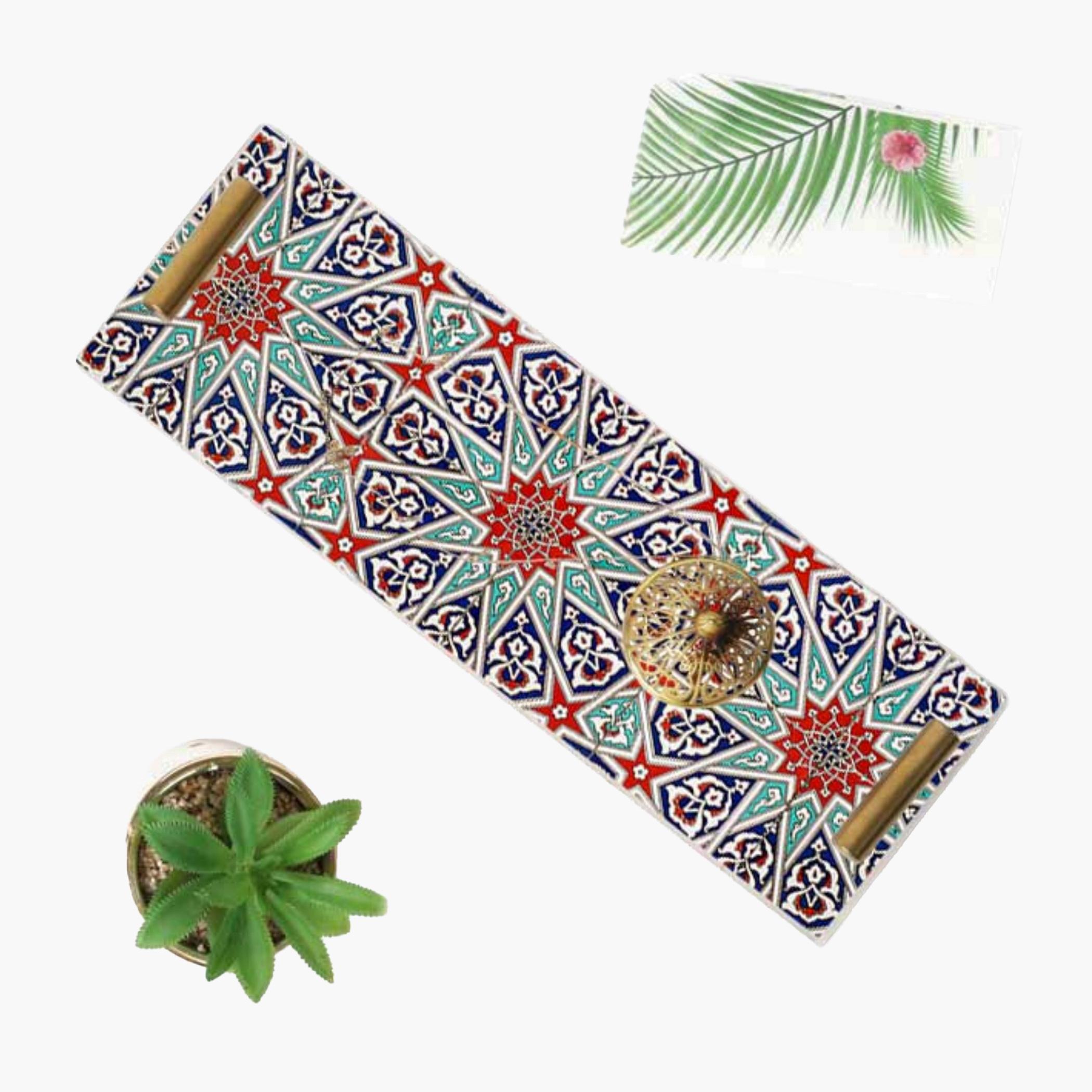Decorative Acrylic Serving Tray with Gold Metal Handles and Marble Design 10×30 cm-household-dining-serveware-servingtrays-image-4