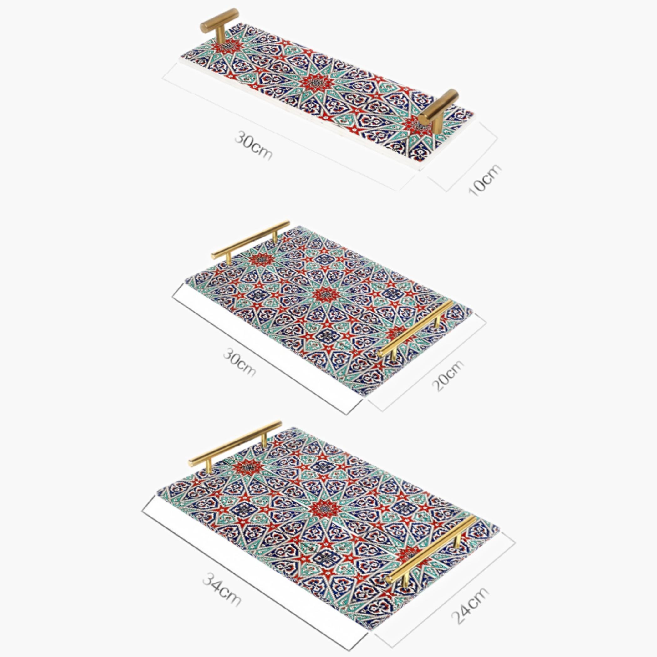 Decorative Acrylic Serving Tray with Gold Metal Handles and Marble Design 10×30 cm-household-dining-serveware-servingtrays-image-5