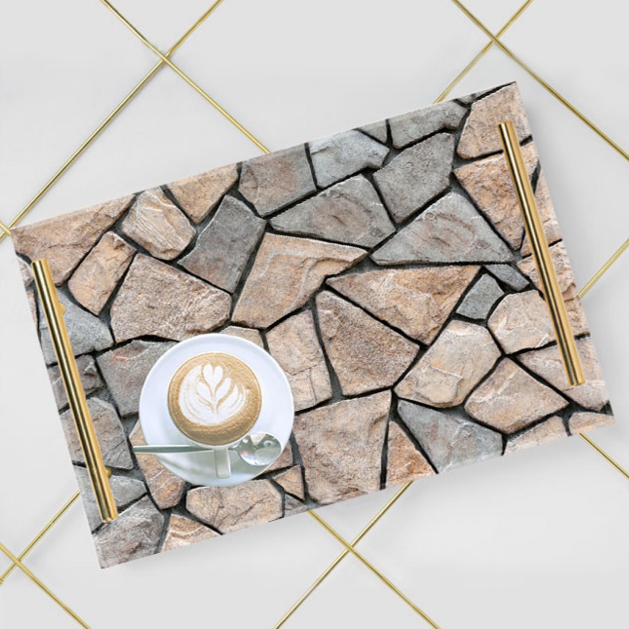 Decorative Acrylic Serving Tray with Gold Metal Handles and Marble Design 20×30 cm-household-dining-serveware-servingtrays-image-1