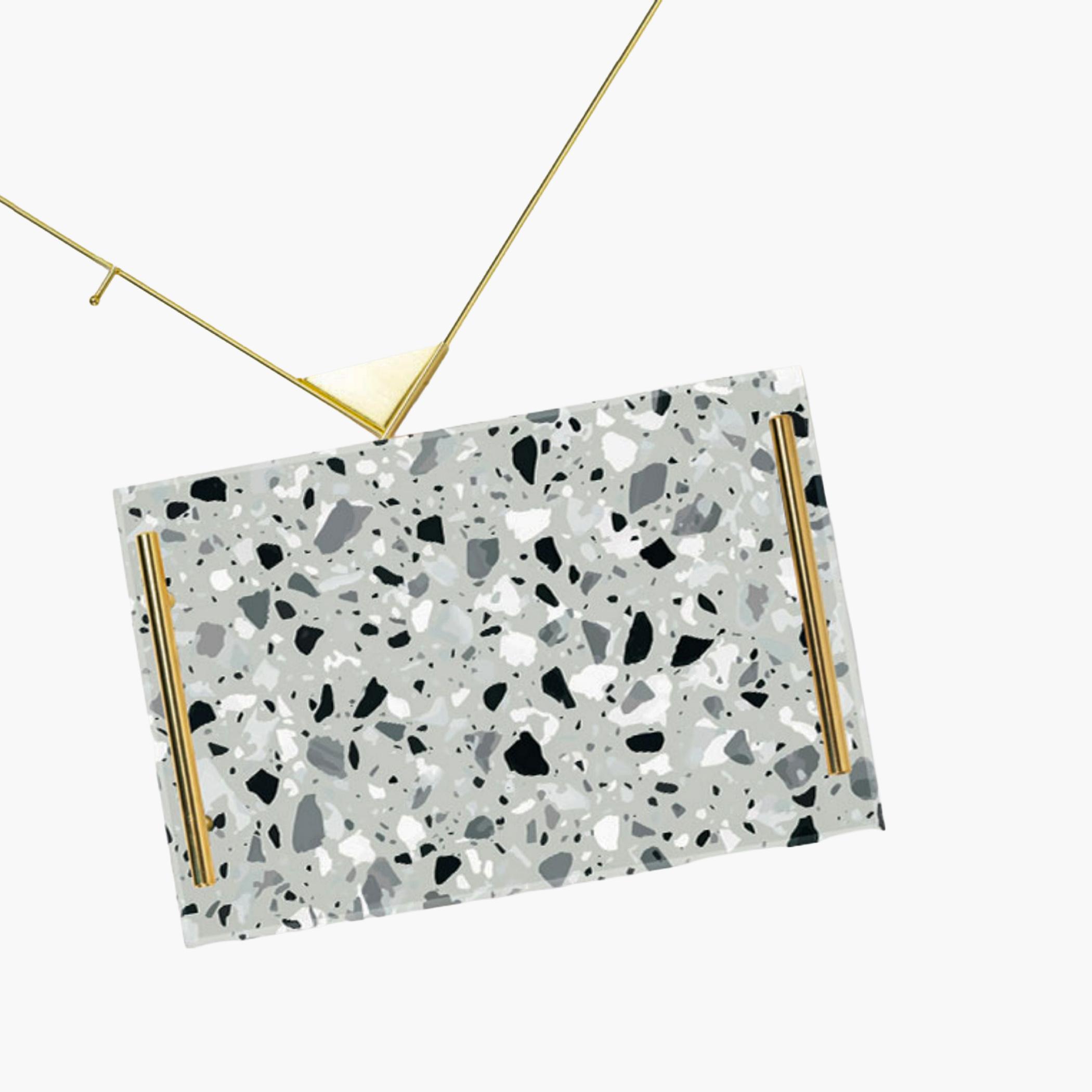 Decorative Acrylic Serving Tray with Gold Metal Handles and Marble Design 24×34 cm-household-dining-serveware-servingtrays-image-1