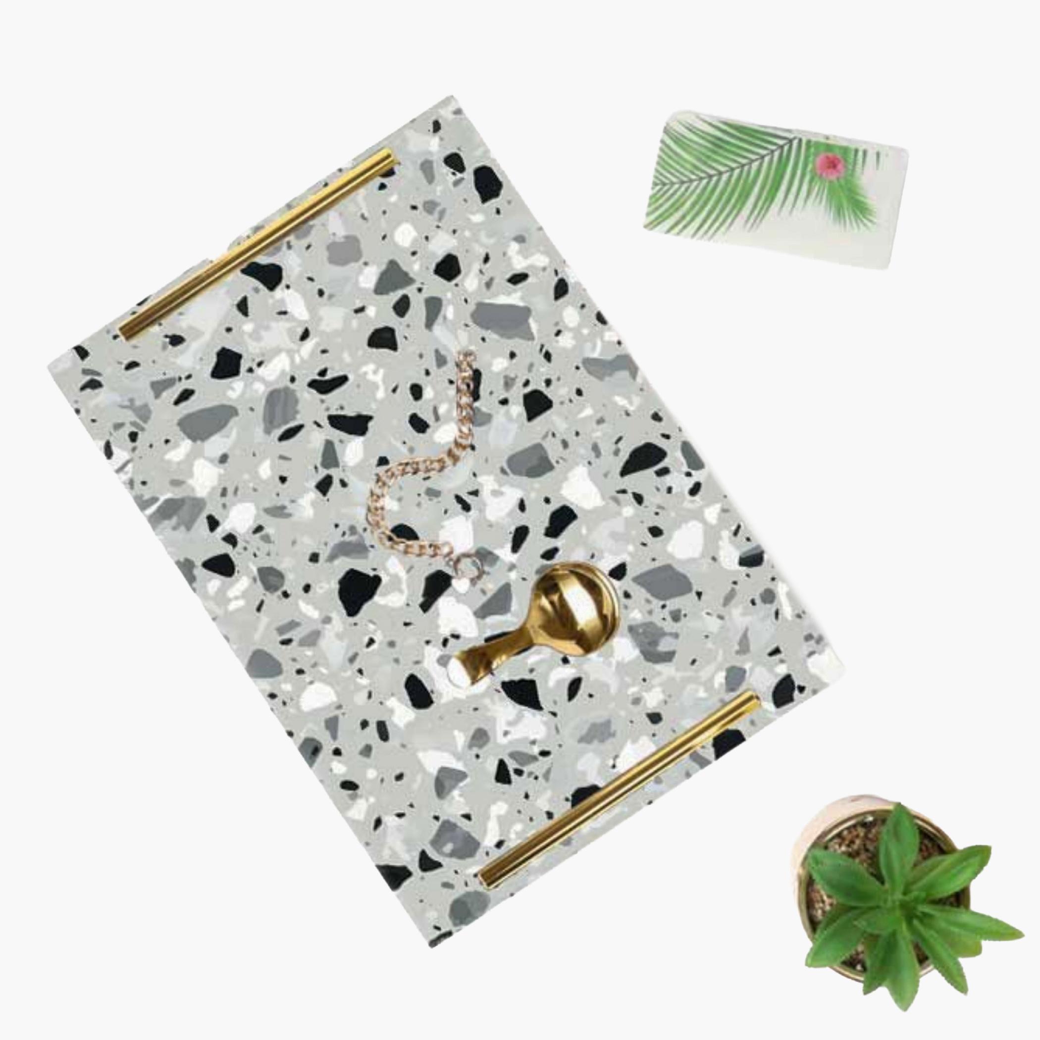 Decorative Acrylic Serving Tray with Gold Metal Handles and Marble Design 24×34 cm-household-dining-serveware-servingtrays-image-2