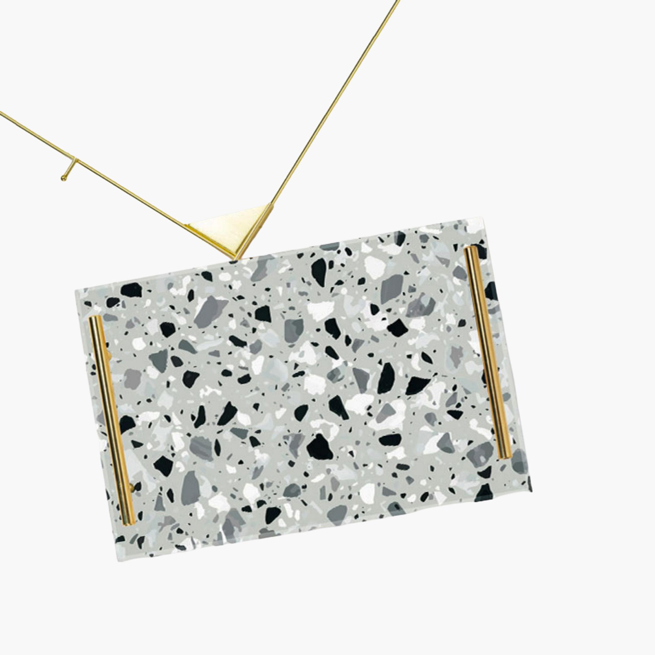 Decorative Acrylic Serving Tray with Gold Metal Handles and Marble Design 20×30 cm-household-dining-serveware-servingtrays-image-1