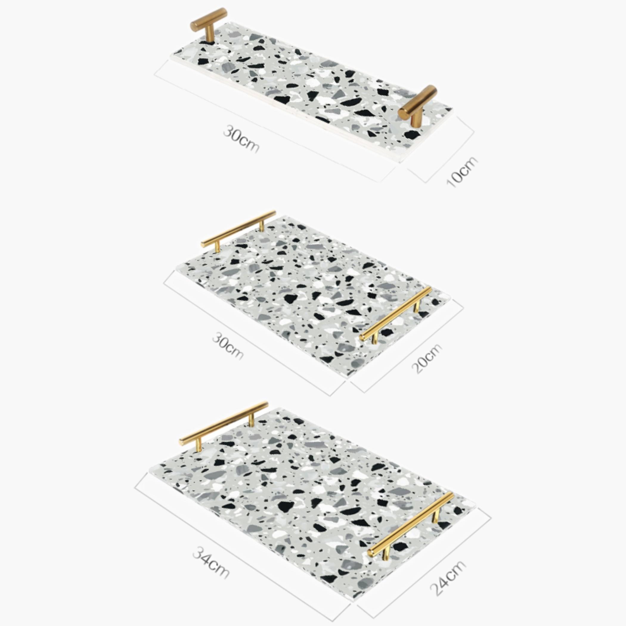 Decorative Acrylic Serving Tray with Gold Metal Handles and Marble Design 10×30 cm-household-dining-serveware-servingtrays-image-3