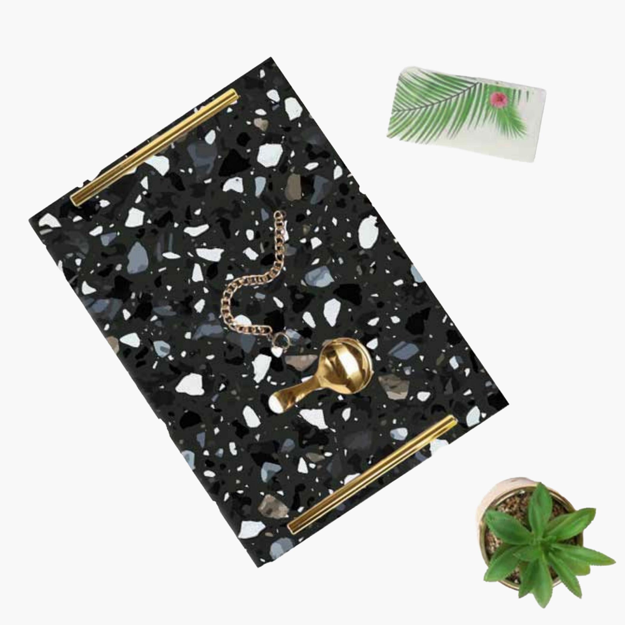 Decorative Acrylic Serving Tray with Gold Metal Handles and Marble Design 20×30 cm-household-dining-serveware-servingtrays-image-2