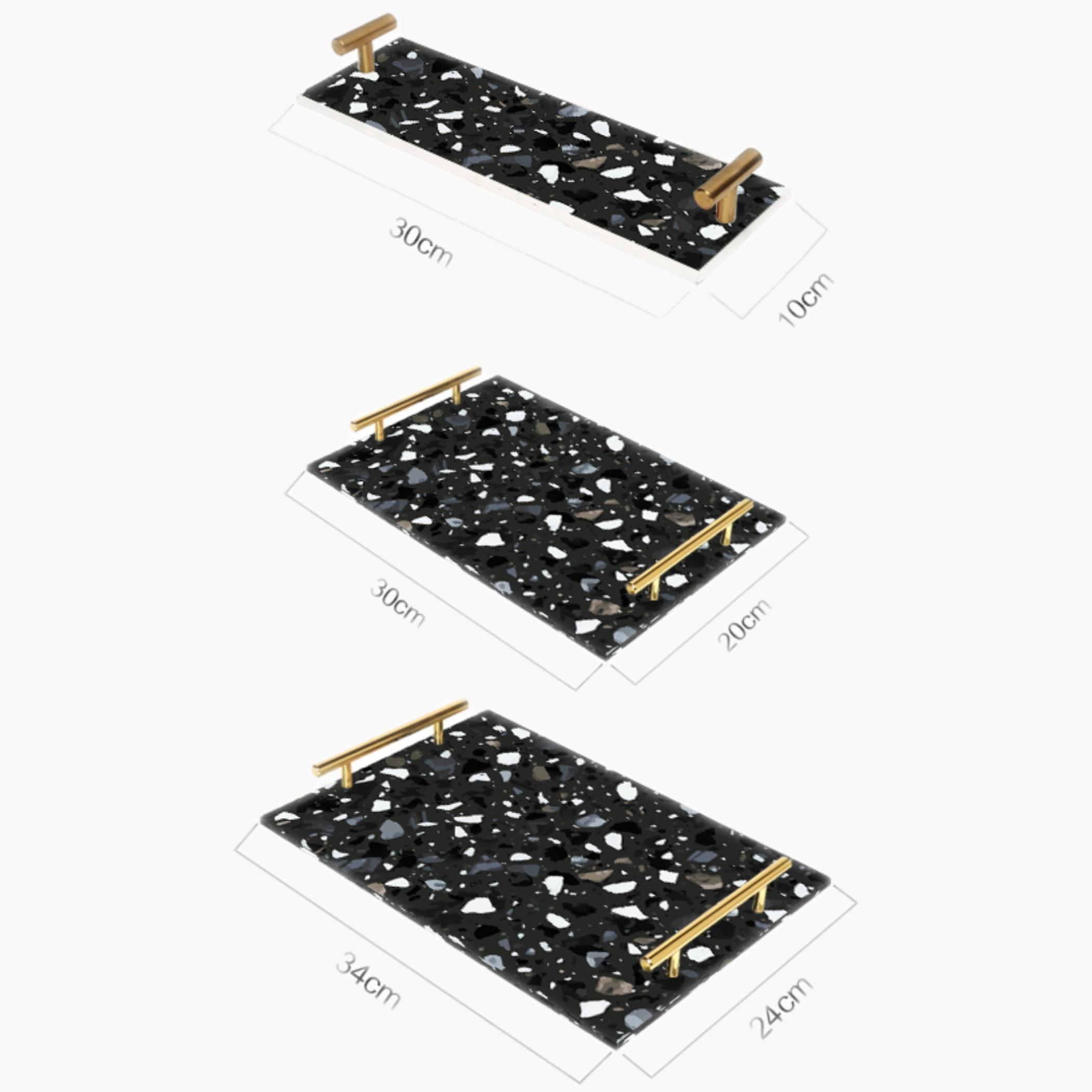 Decorative Acrylic Serving Tray with Gold Metal Handles and Marble Design 10×30 cm-household-dining-serveware-servingtrays-image-2