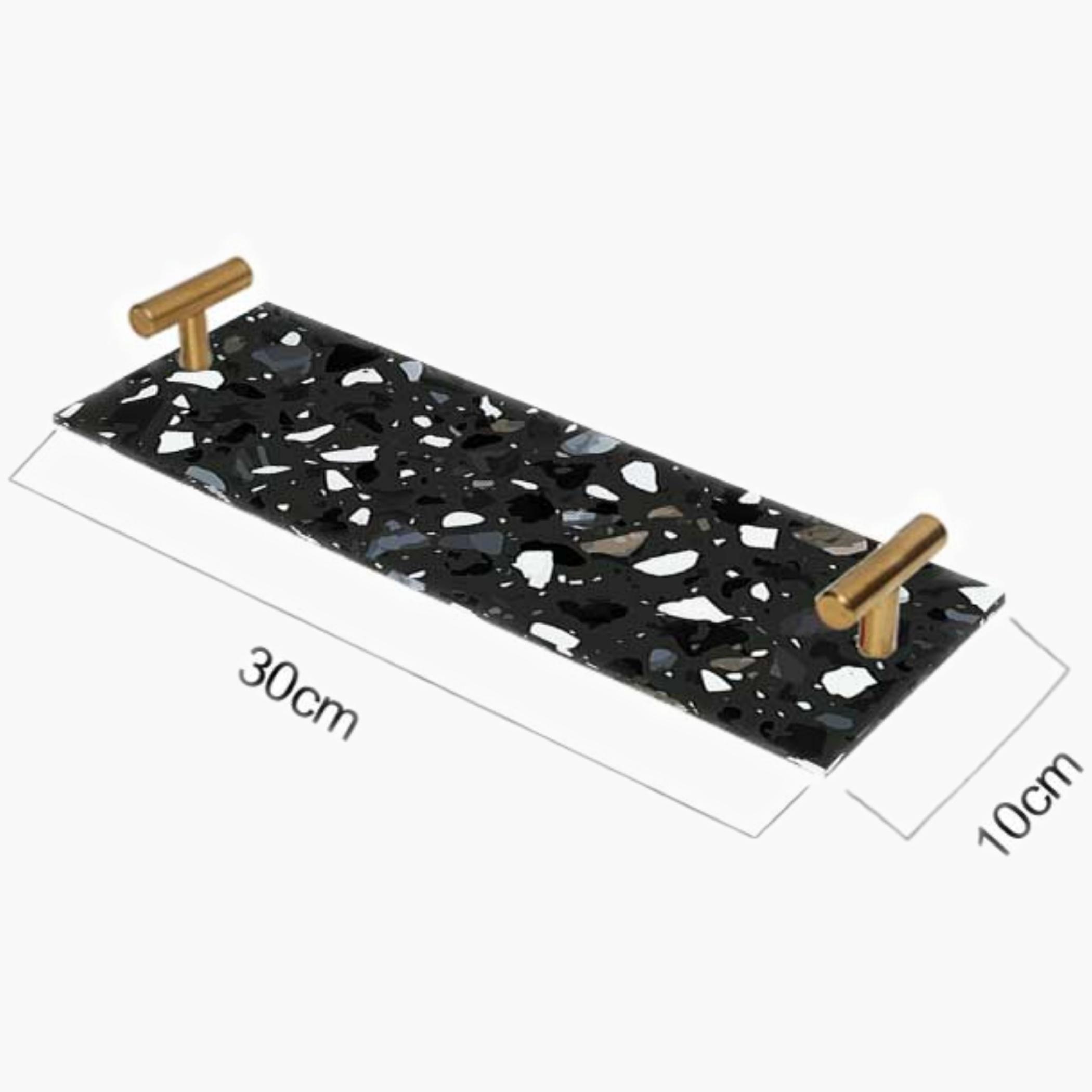 Decorative Acrylic Serving Tray with Gold Metal Handles and Marble Design 10×30 cm-household-dining-serveware-servingtrays-image-4