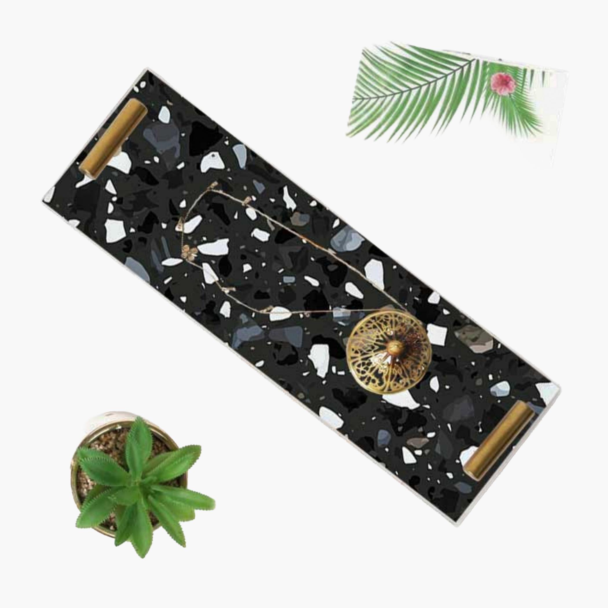 Decorative Acrylic Serving Tray with Gold Metal Handles and Marble Design 10×30 cm-household-dining-serveware-servingtrays-image-5