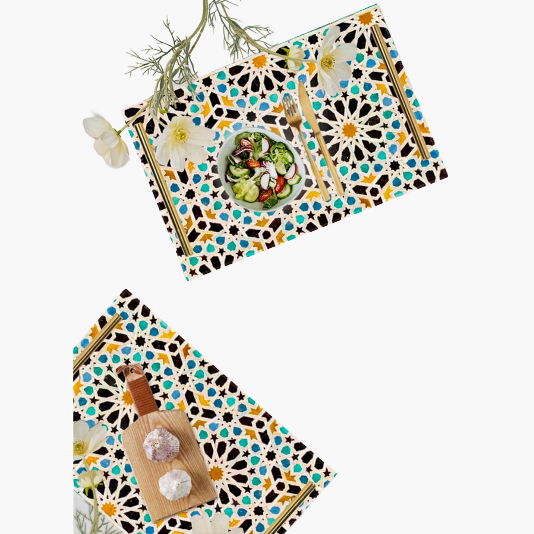 Decorative Acrylic Serving Tray with Gold Metal Handles and Marble Design 24×34 cm-household-dining-serveware-servingtrays-image-2