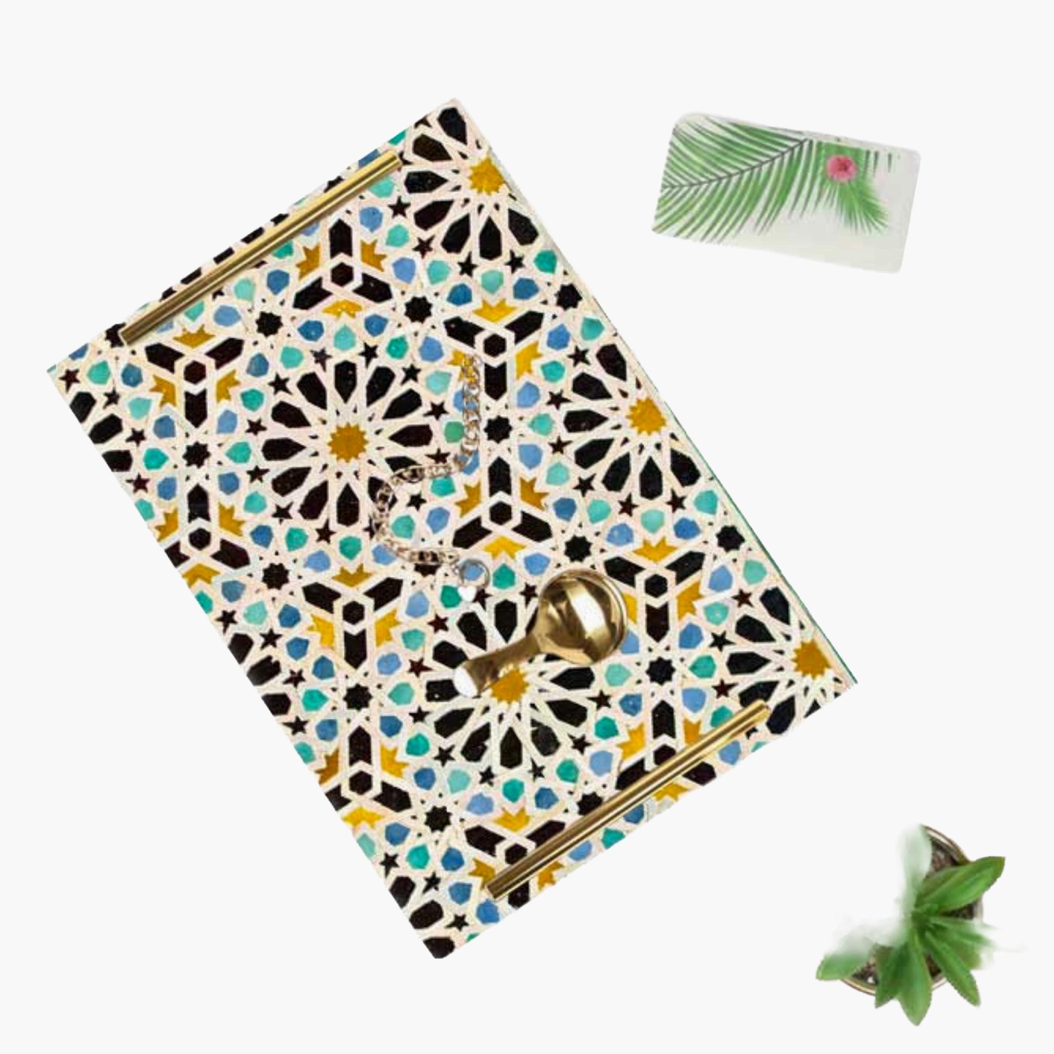 Decorative Acrylic Serving Tray with Gold Metal Handles and Marble Design 20×30 cm-household-dining-serveware-servingtrays-image-5