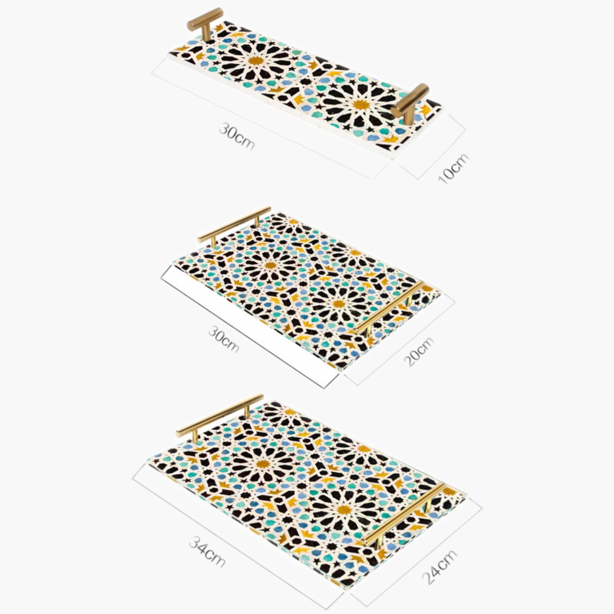 Decorative Acrylic Serving Tray with Gold Metal Handles and Marble Design 10×30 cm-household-dining-serveware-servingtrays-image-2