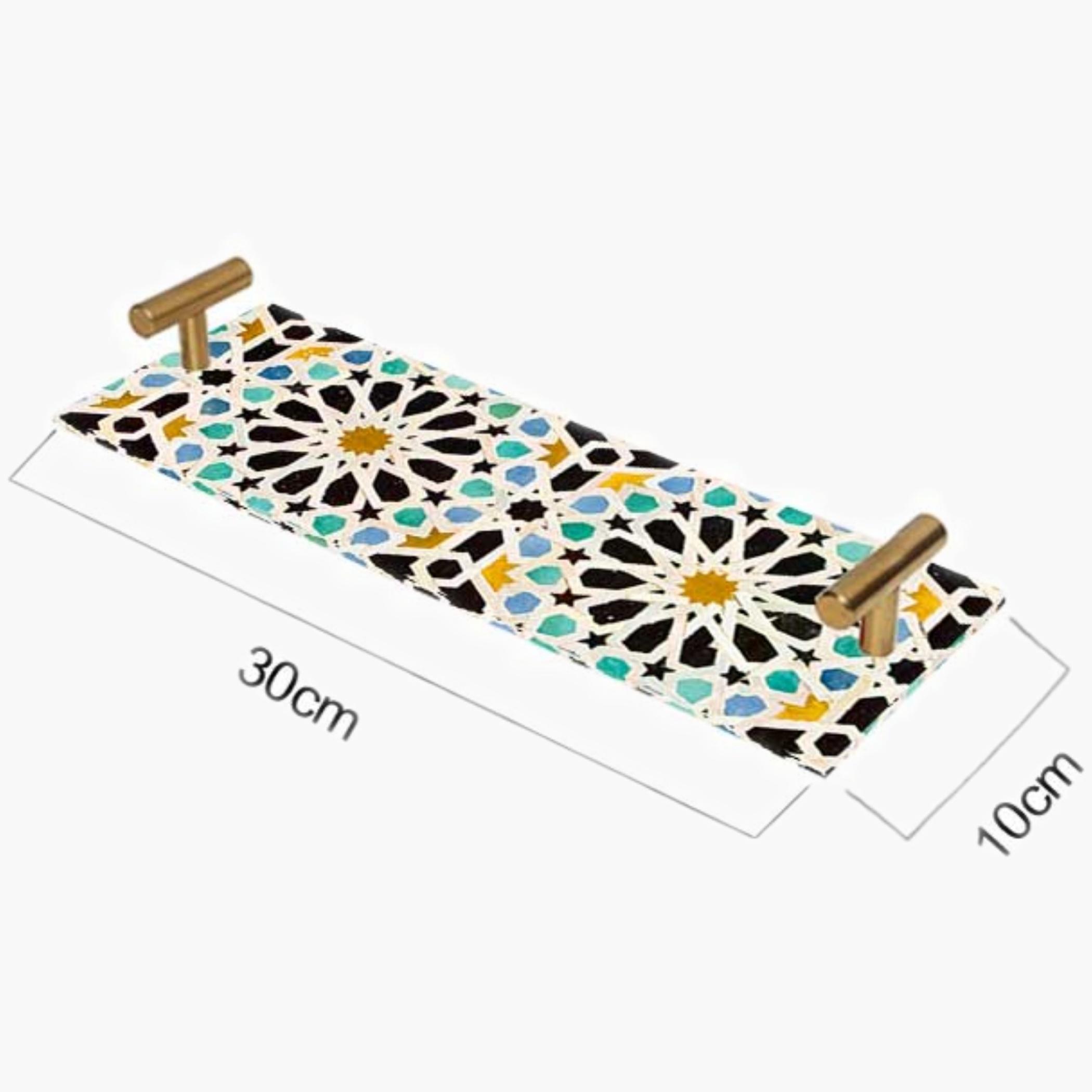 Decorative Acrylic Serving Tray with Gold Metal Handles and Marble Design 10×30 cm-household-dining-serveware-servingtrays-image-3