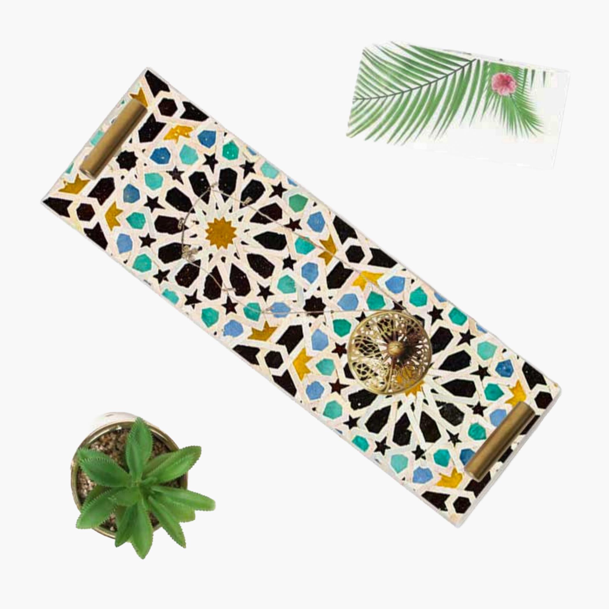 Decorative Acrylic Serving Tray with Gold Metal Handles and Marble Design 10×30 cm-household-dining-serveware-servingtrays-image-4