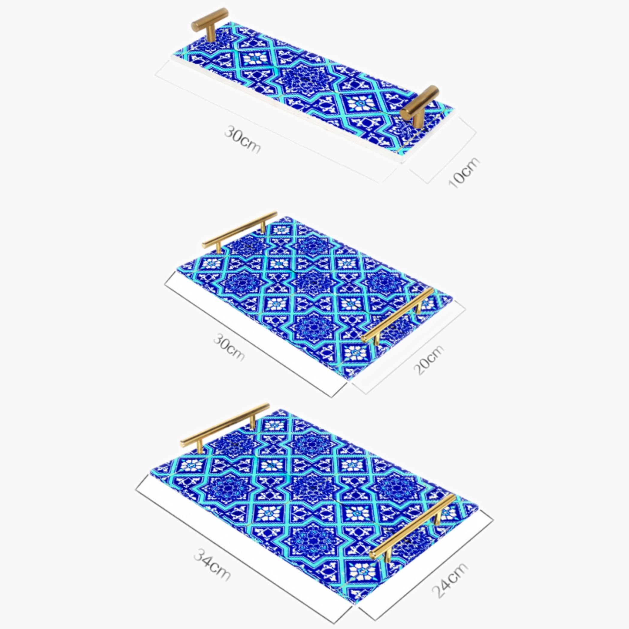 Decorative Acrylic Serving Tray with Gold Metal Handles and Marble Design 10×30 cm-household-dining-serveware-servingtrays-image-4