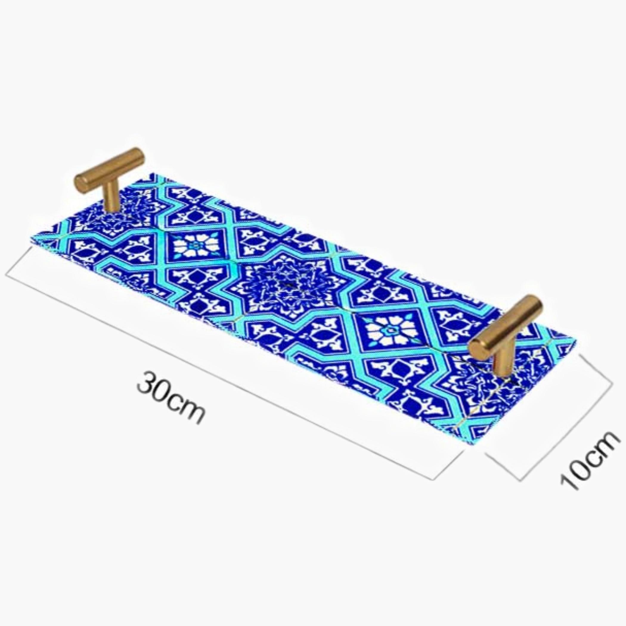 Decorative Acrylic Serving Tray with Gold Metal Handles and Marble Design 10×30 cm-household-dining-serveware-servingtrays-image-5