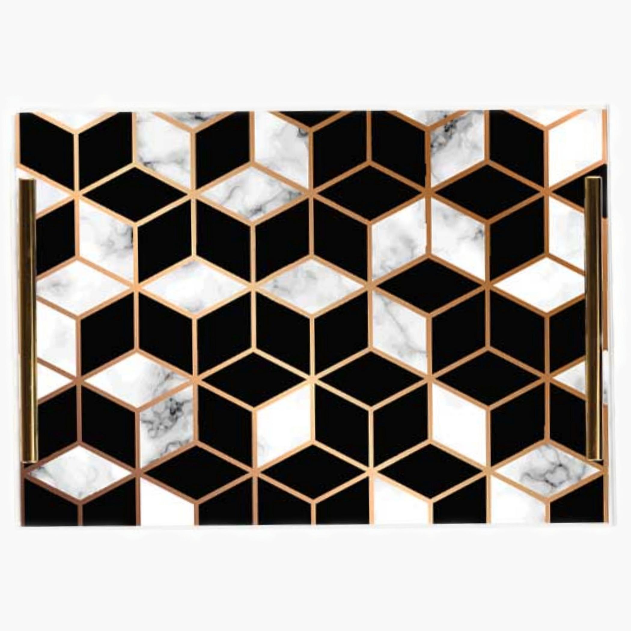 Decorative Acrylic Serving Tray with Gold Metal Handles and Marble Design 24×34 cm-household-dining-serveware-servingtrays-image-1