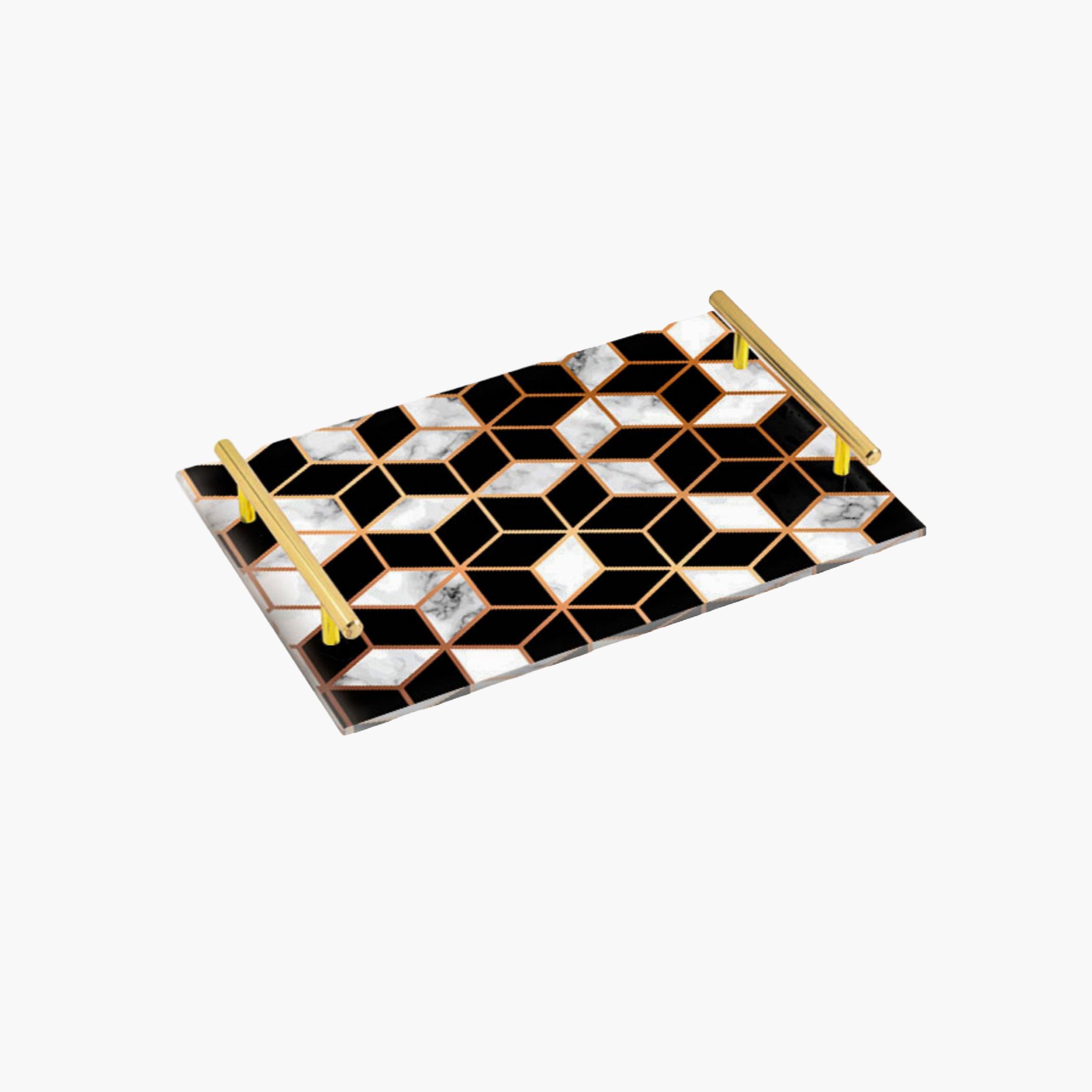 Decorative Acrylic Serving Tray with Gold Metal Handles and Marble Design 20×30 cm-household-dining-serveware-servingtrays-image-6