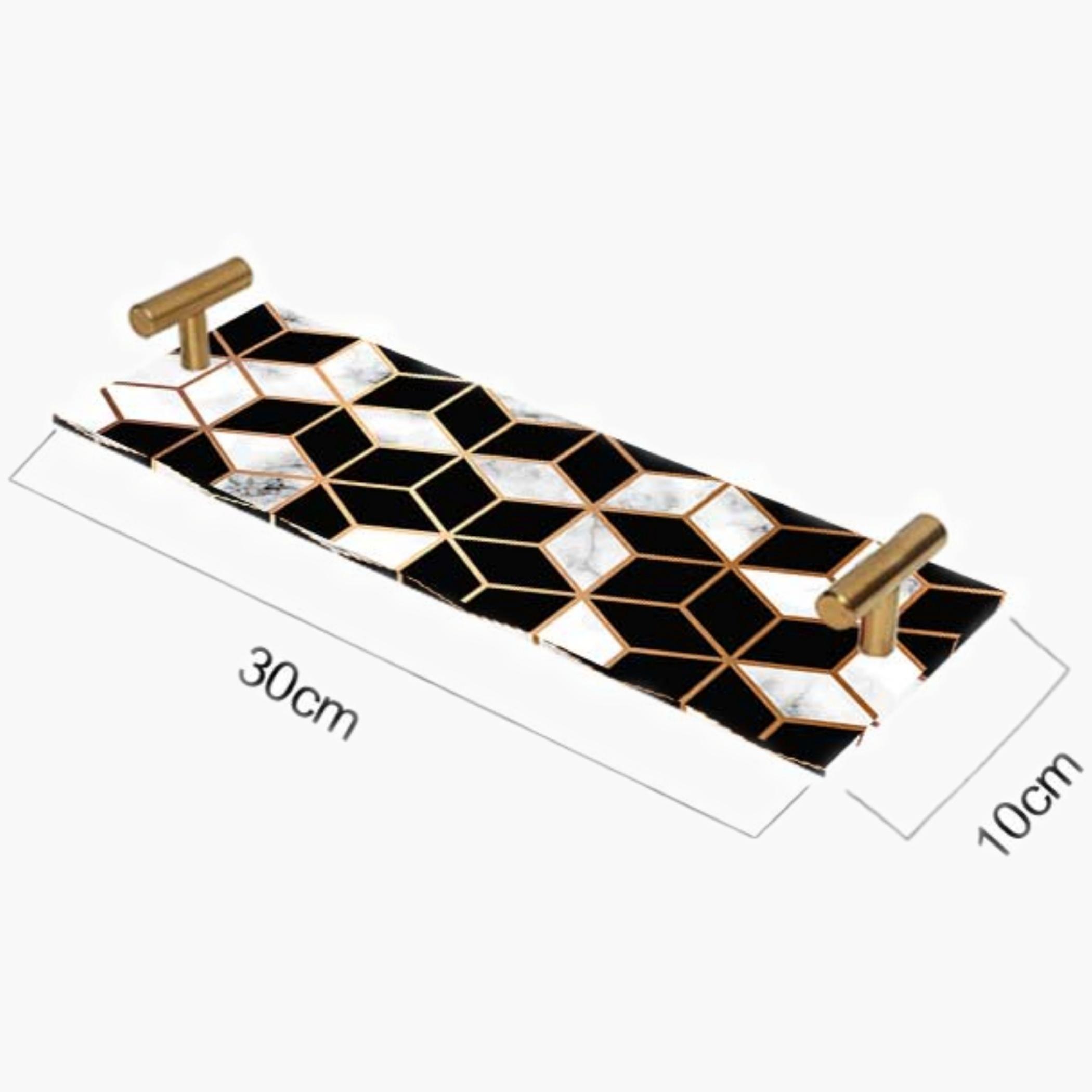 Decorative Acrylic Serving Tray with Gold Metal Handles and Marble Design 10×30 cm-household-dining-serveware-servingtrays-image-3