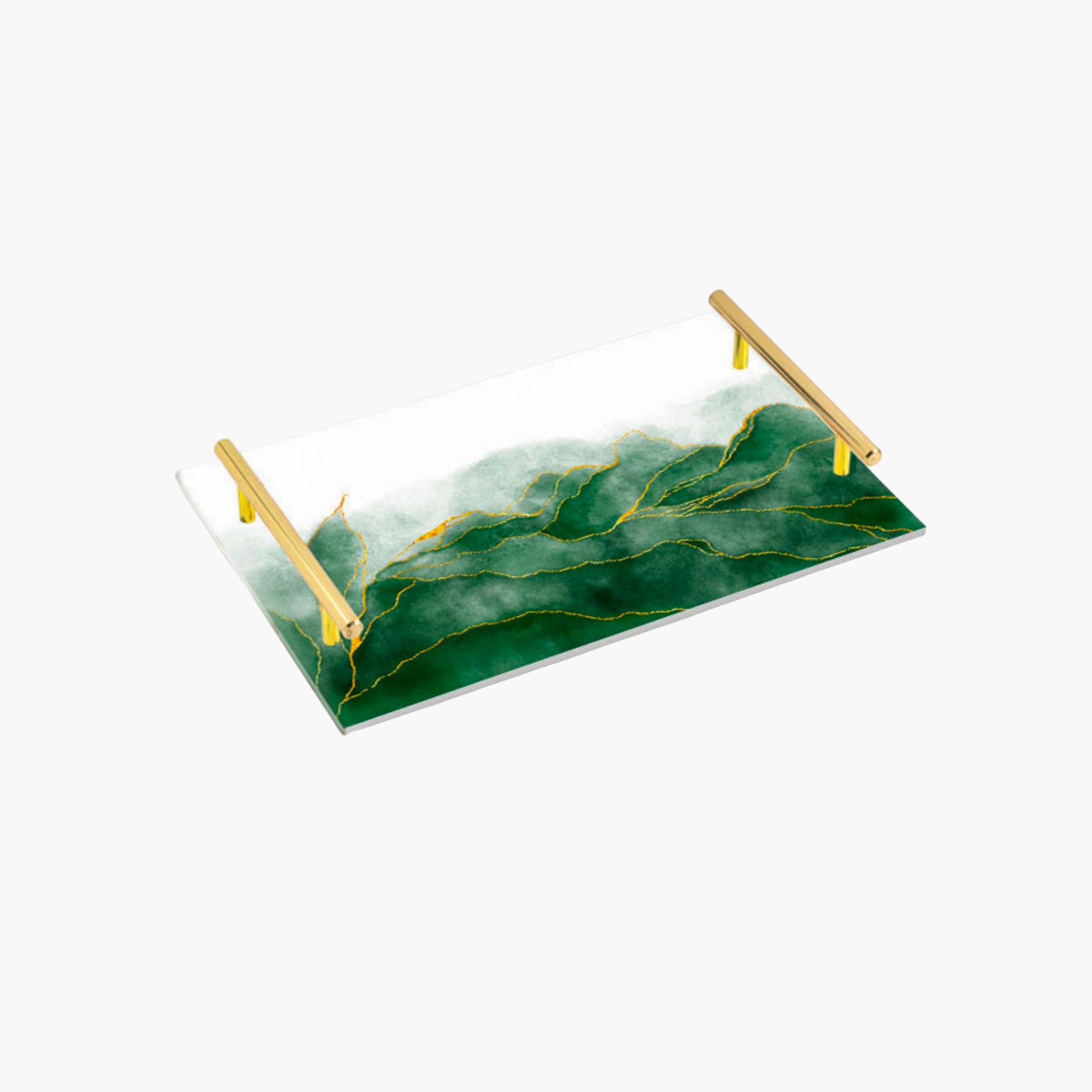 Decorative Acrylic Serving Tray with Gold Metal Handles and Marble Design 24×34 cm-household-dining-serveware-servingtrays-image-3