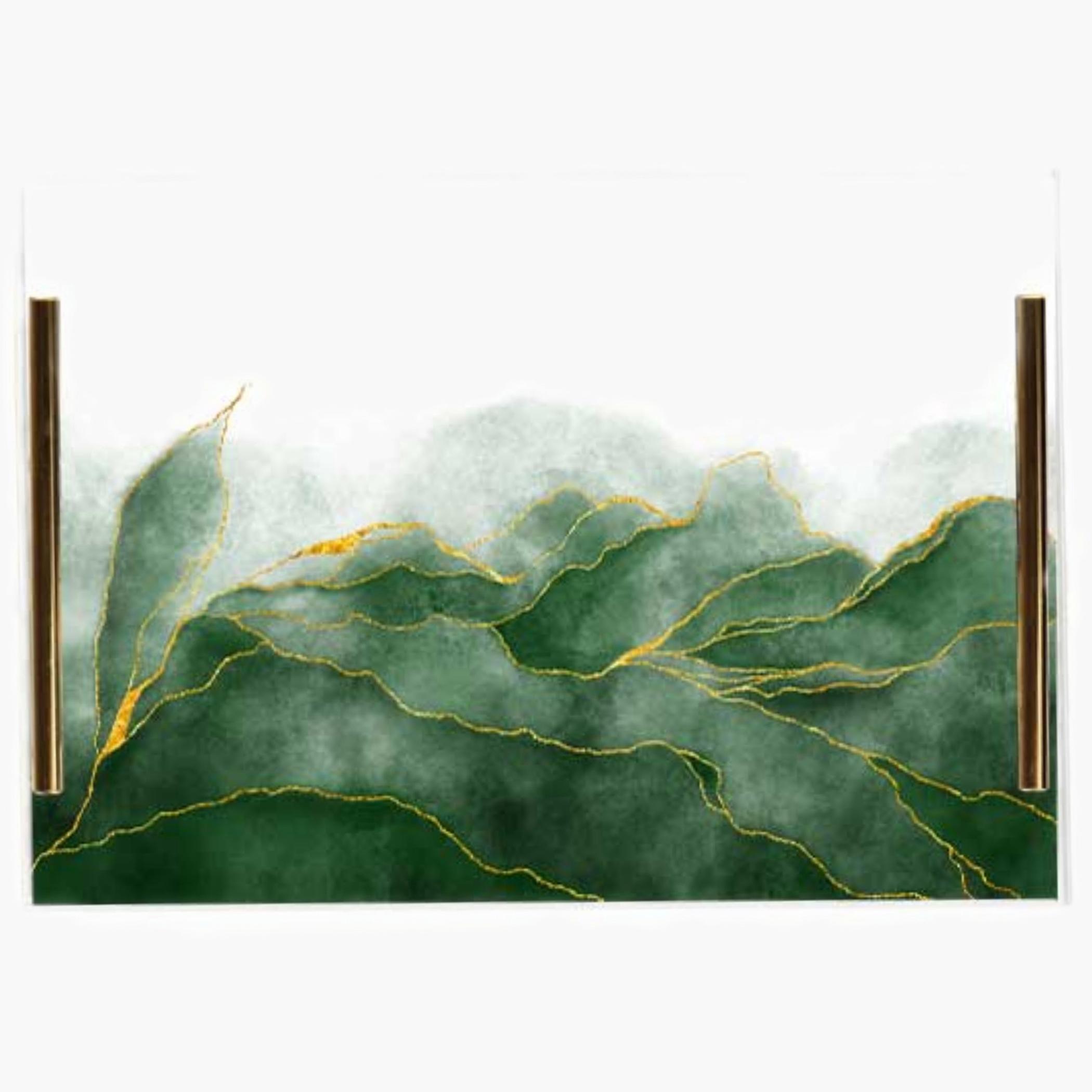 Decorative Acrylic Serving Tray with Gold Metal Handles and Marble Design 20×30 cm-household-dining-serveware-servingtrays-image-1