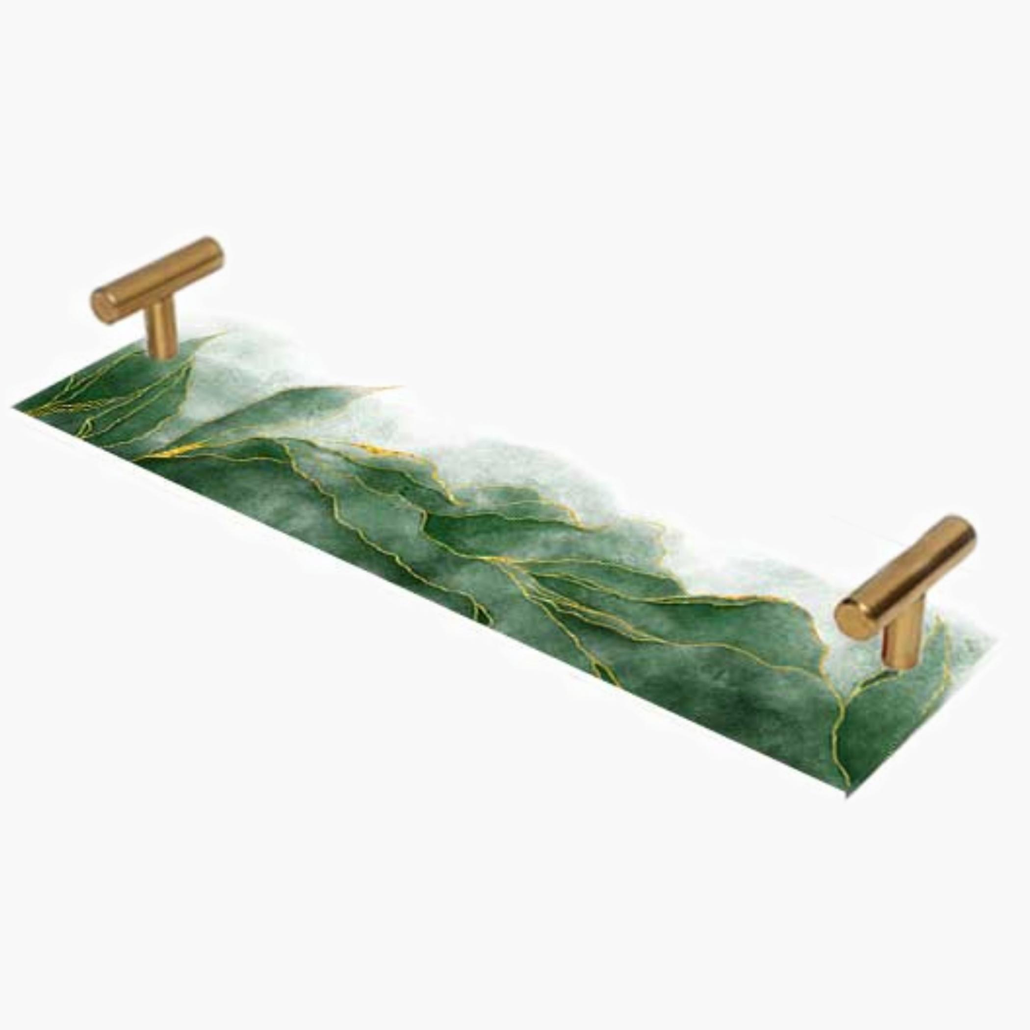 Decorative Acrylic Serving Tray with Gold Metal Handles and Marble Design 10×30 cm-household-dining-serveware-servingtrays-image-3