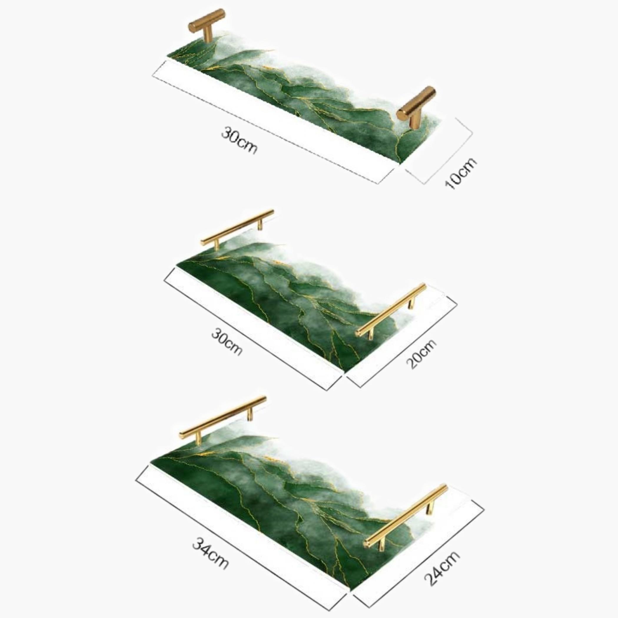 Decorative Acrylic Serving Tray with Gold Metal Handles and Marble Design 10×30 cm-household-dining-serveware-servingtrays-image-4