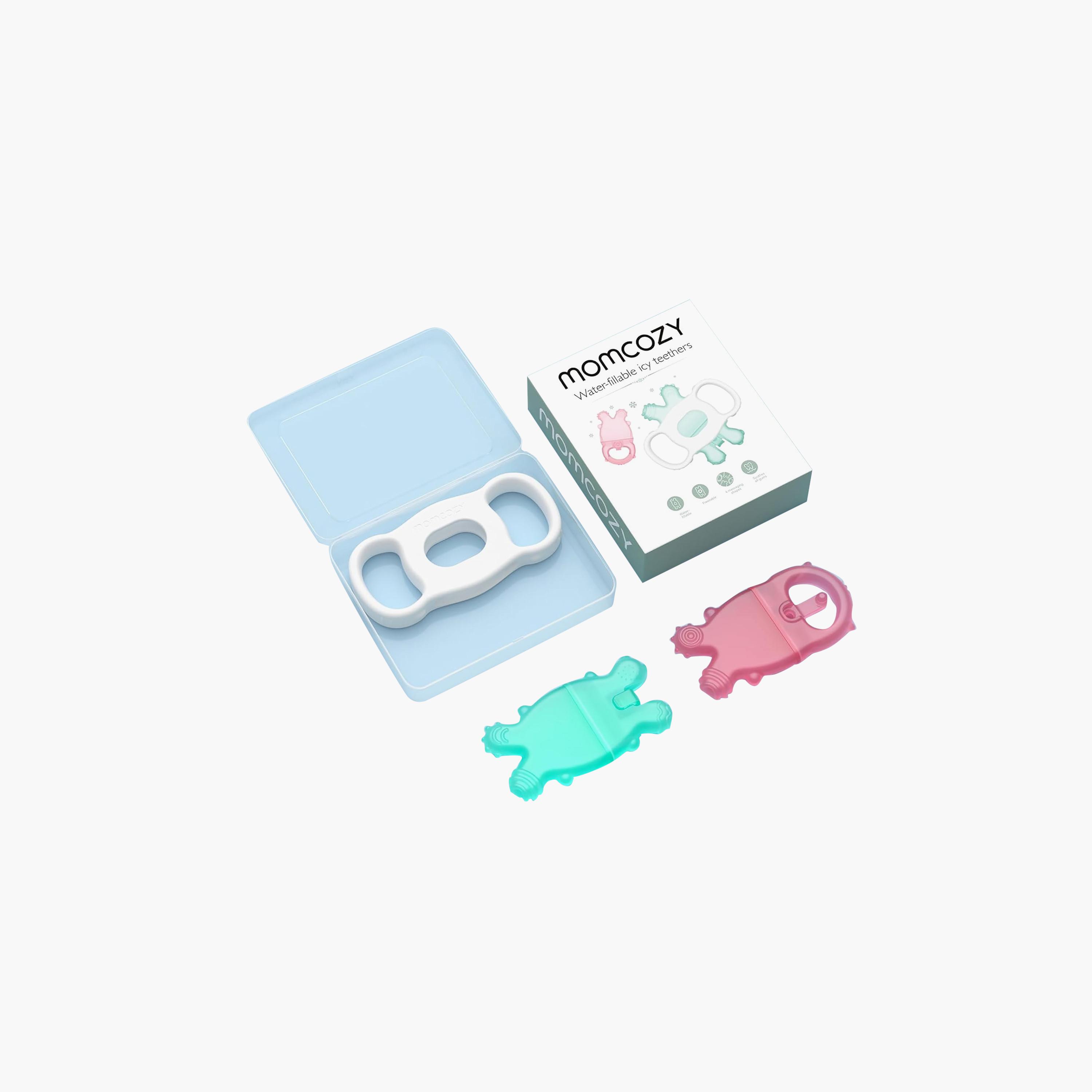 Momcozy 2-Piece Water-fillable Icy Teether Toys - Green & Pink - 0-12 Months-baby-feeding-teethers-image-1