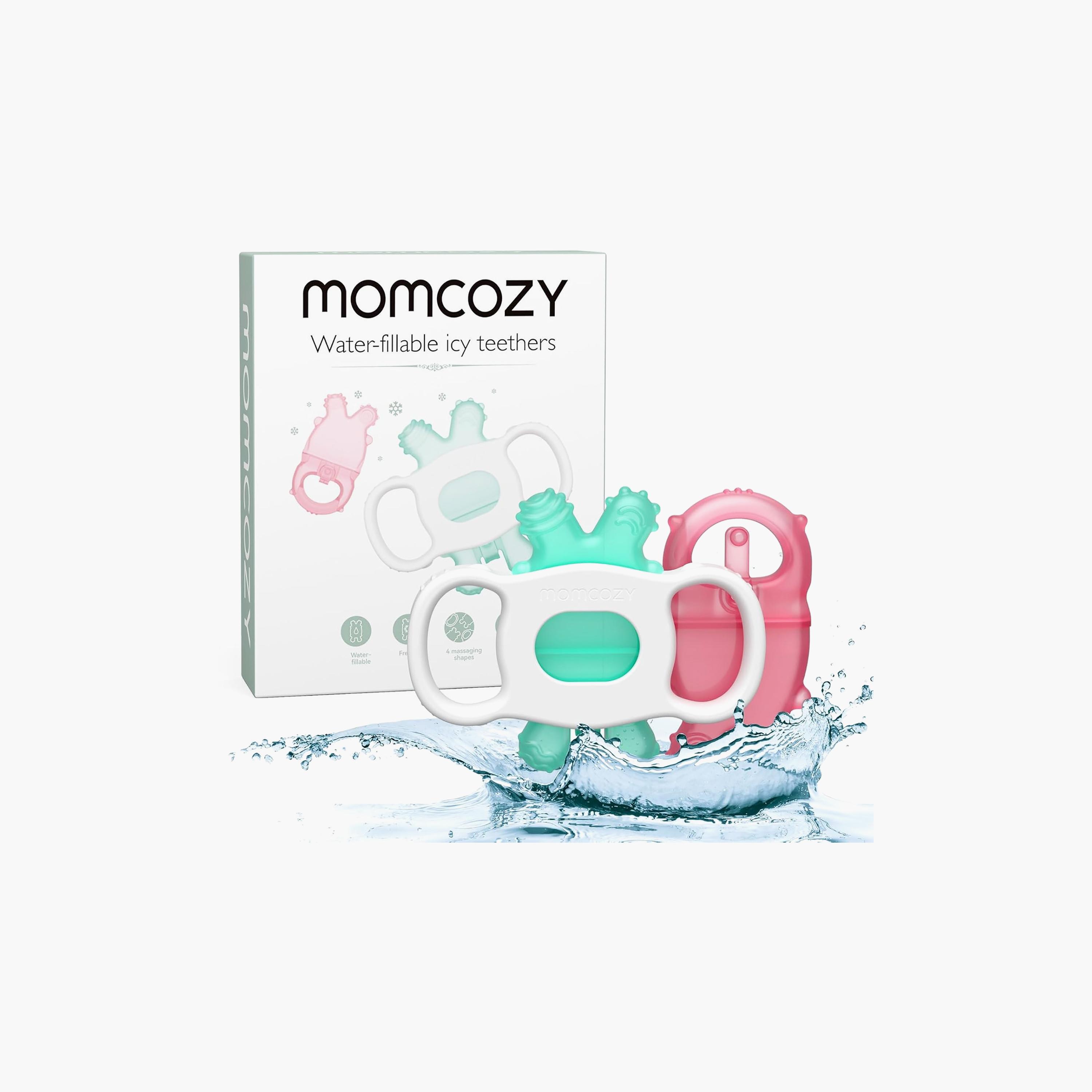 Momcozy 2-Piece Water-fillable Icy Teether Toys - Green & Pink - 0-12 Months-baby-feeding-teethers-image-2