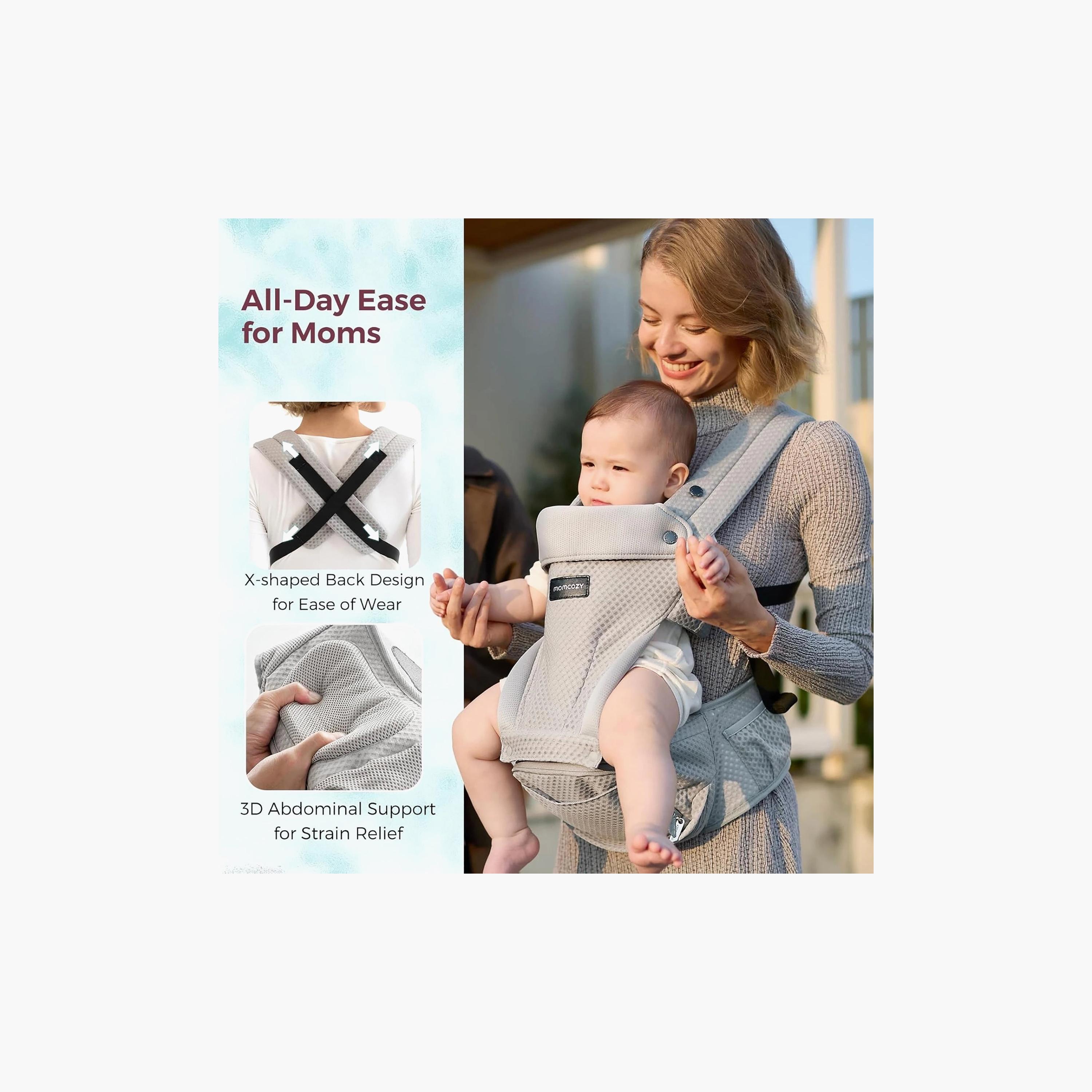 حمالة أطفال مع مقعد خصر - رمادي من مومكوزي-baby-gear-babycarriers-image-4