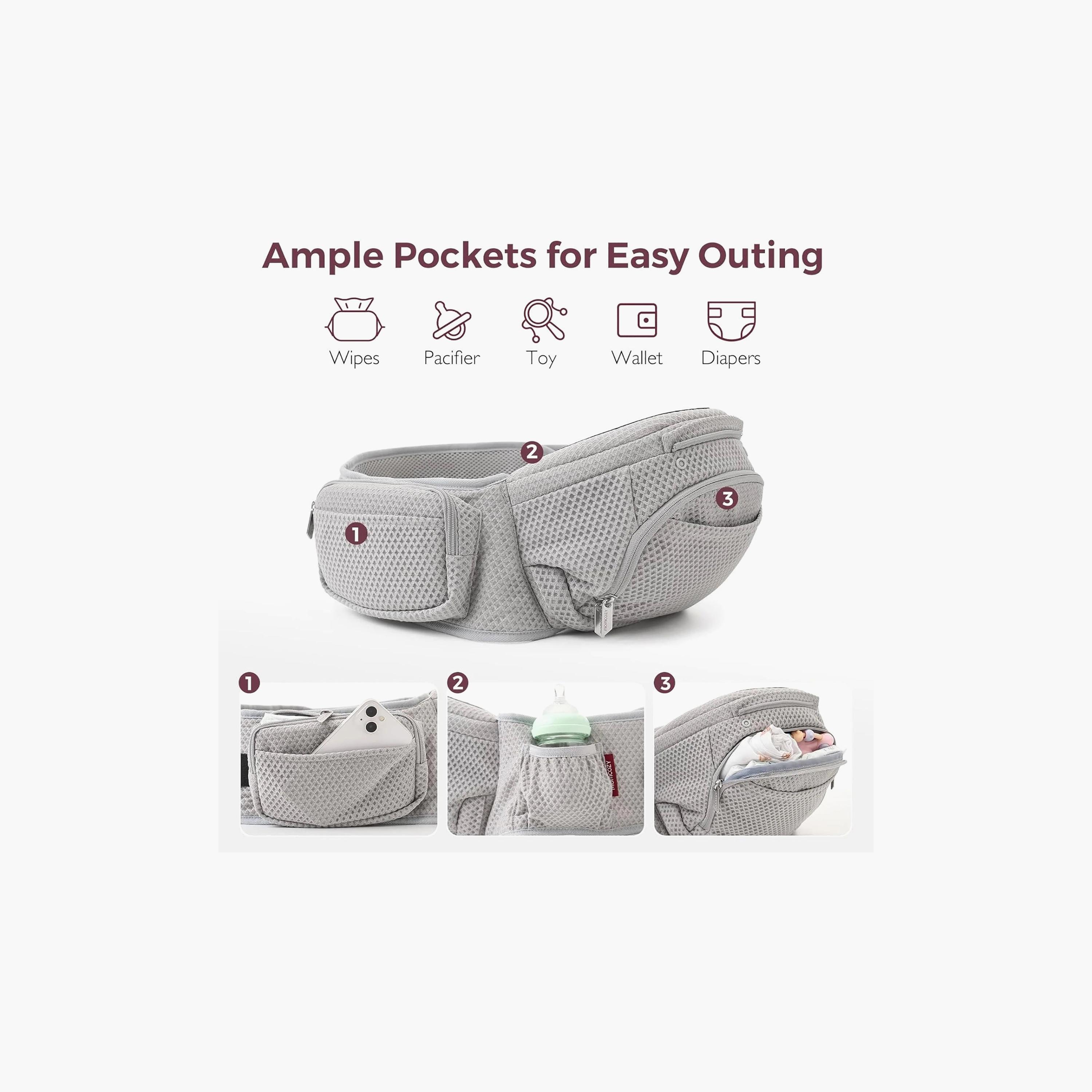 حمالة أطفال مع مقعد خصر - رمادي من مومكوزي-baby-gear-babycarriers-image-2