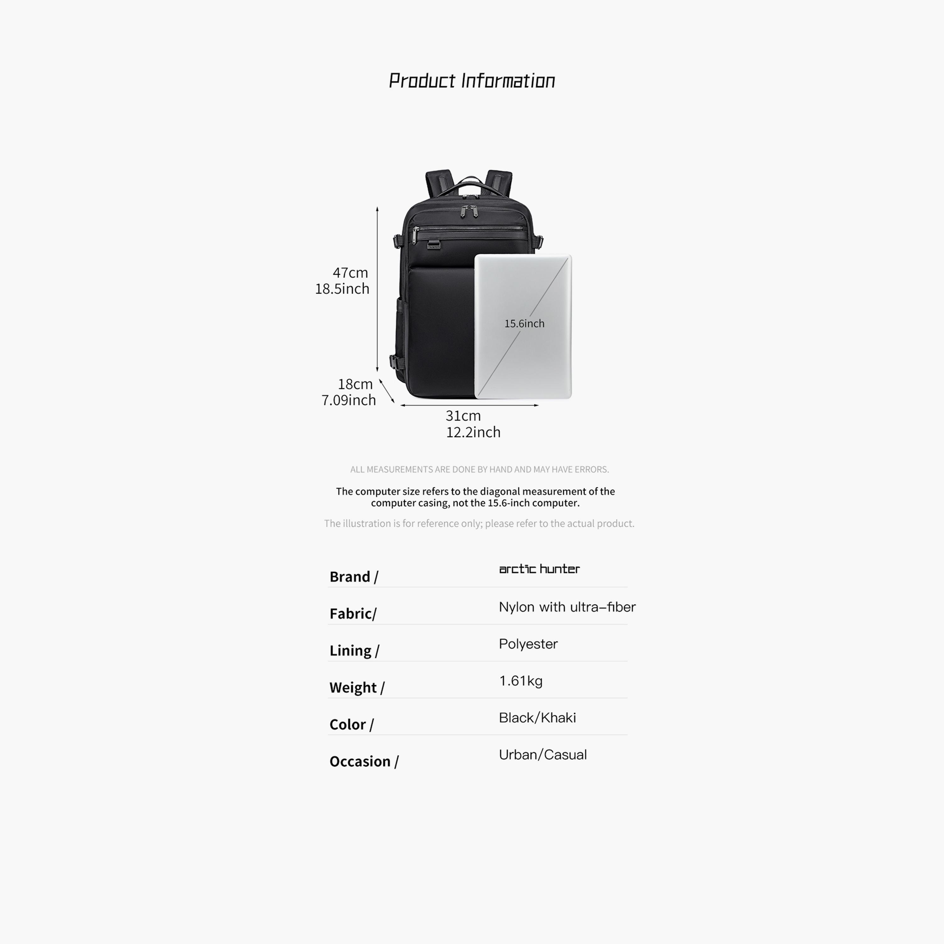 آركتيك هنتر - شنطة ظهر 41 لتر | 18.5 إنش بوليستر، حزام قابل للتعديل | B00833-AH-travel-luggagesandbags-backpacks-image-6