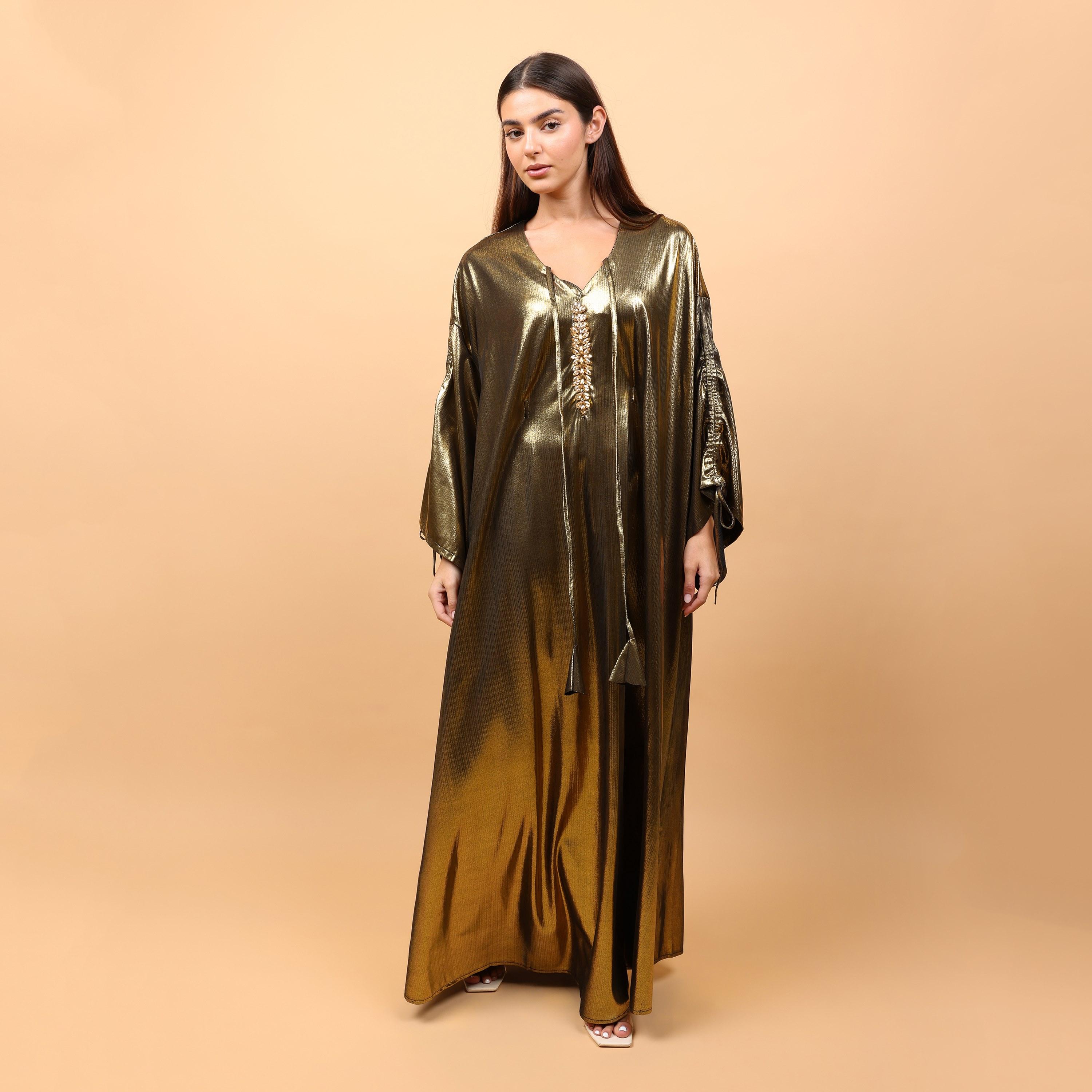 IKKXA Metallic Dropped Sleeves Women's Evening Jalabiya-women-arabicclothing-jalabiyas-image-1