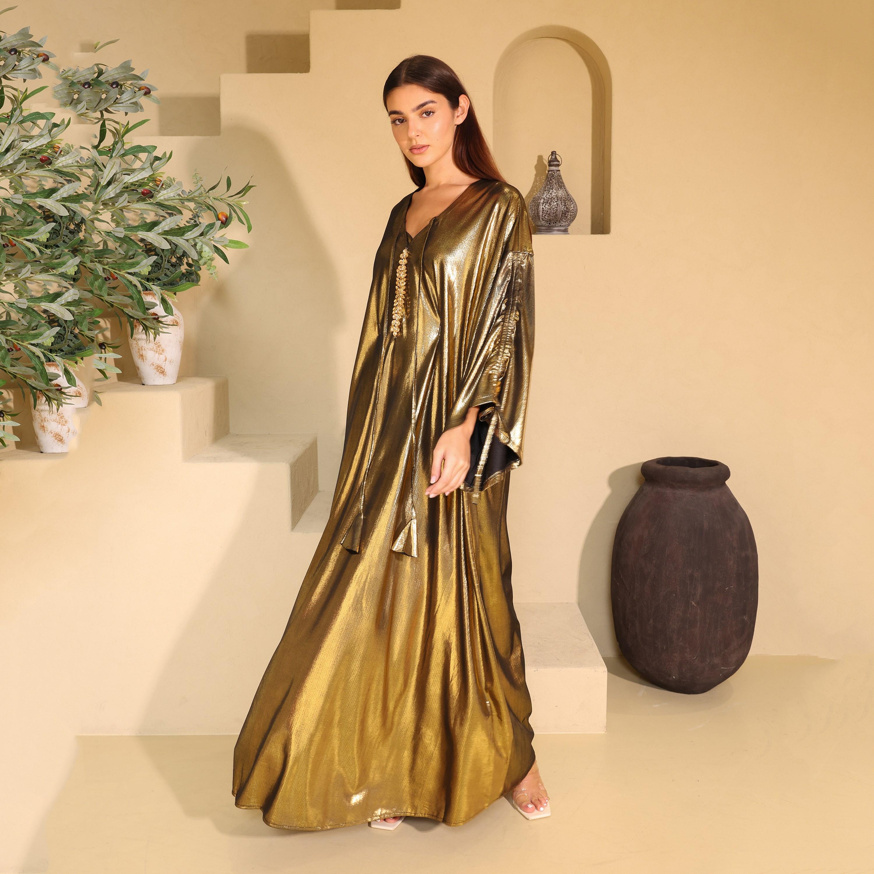 IKKXA Metallic Dropped Sleeves Women's Evening Jalabiya-women-arabicclothing-jalabiyas-image-5