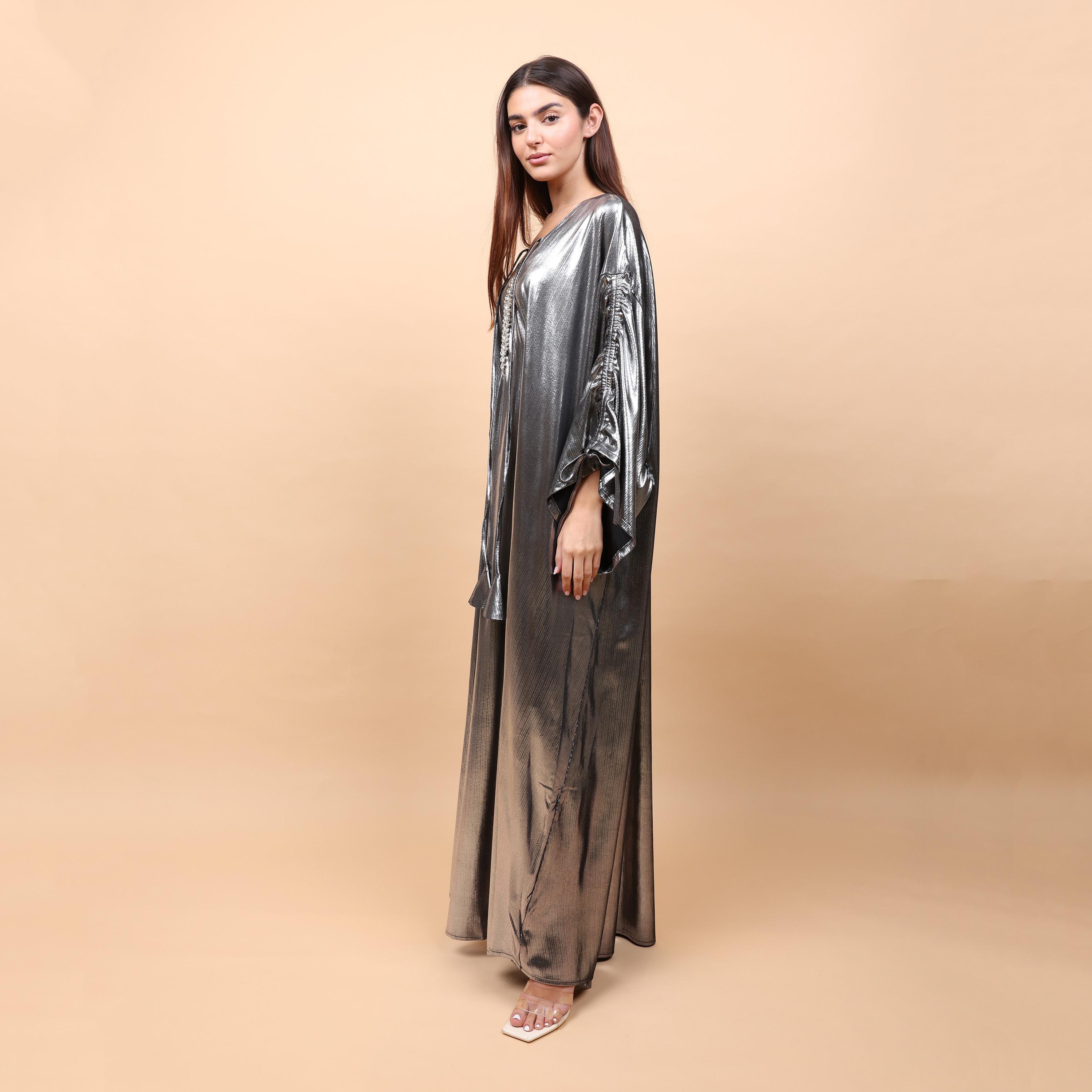 IKKXA Metallic Dropped Sleeves Women's Evening Jalabiya-women-arabicclothing-jalabiyas-image-4