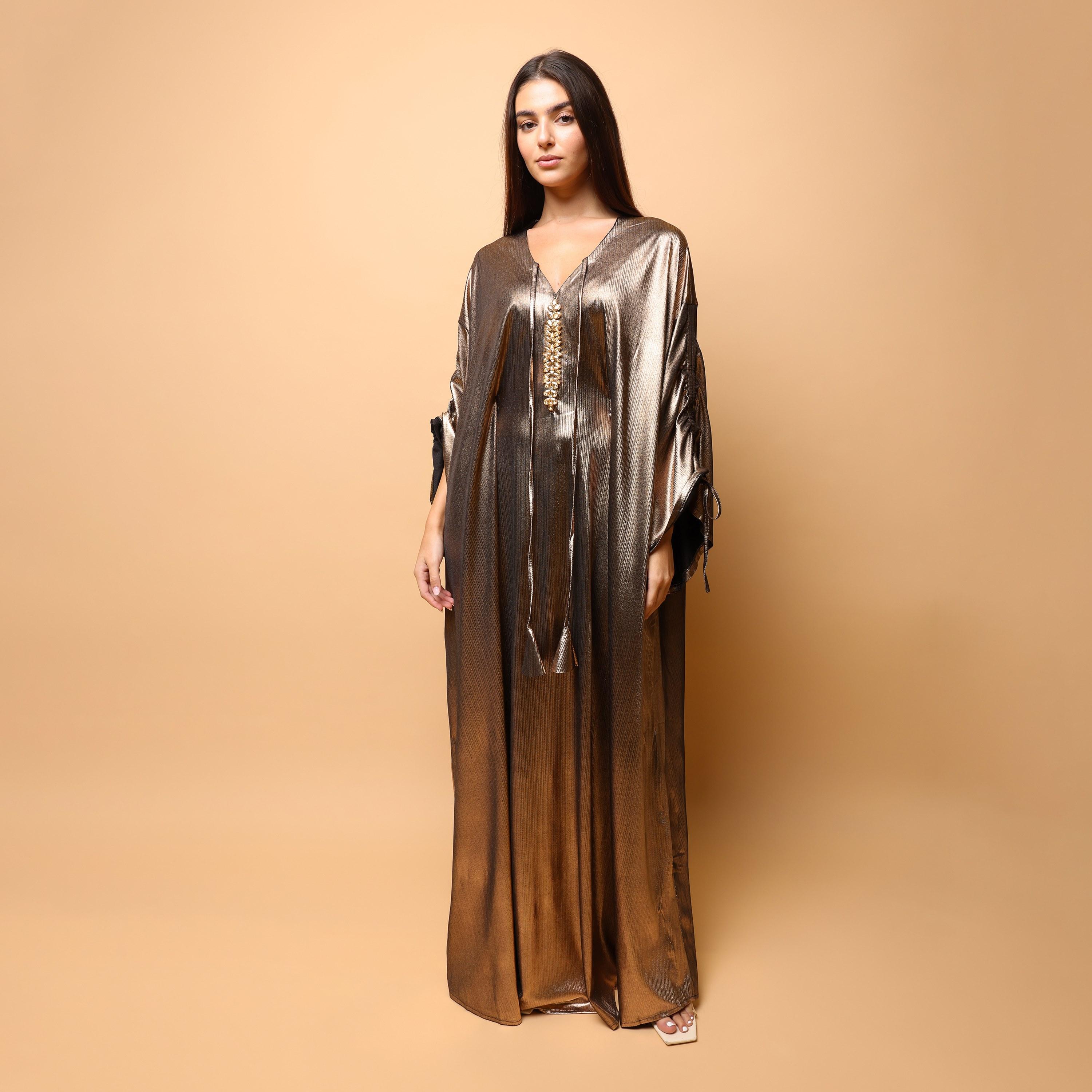 IKKXA Metallic Dropped Sleeves Women's Evening Jalabiya-women-arabicclothing-jalabiyas-image-1