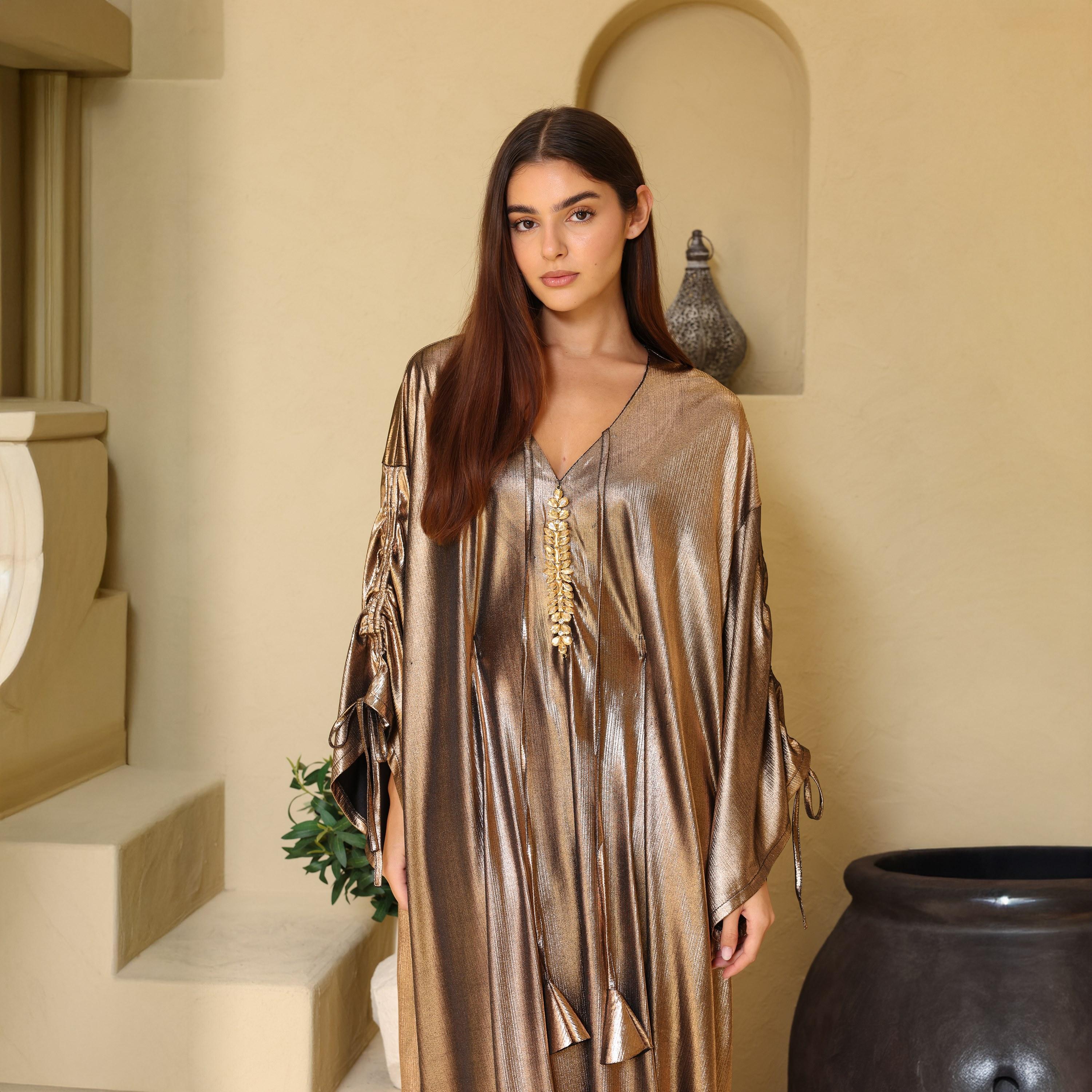 IKKXA Metallic Dropped Sleeves Women's Evening Jalabiya-women-arabicclothing-jalabiyas-image-3