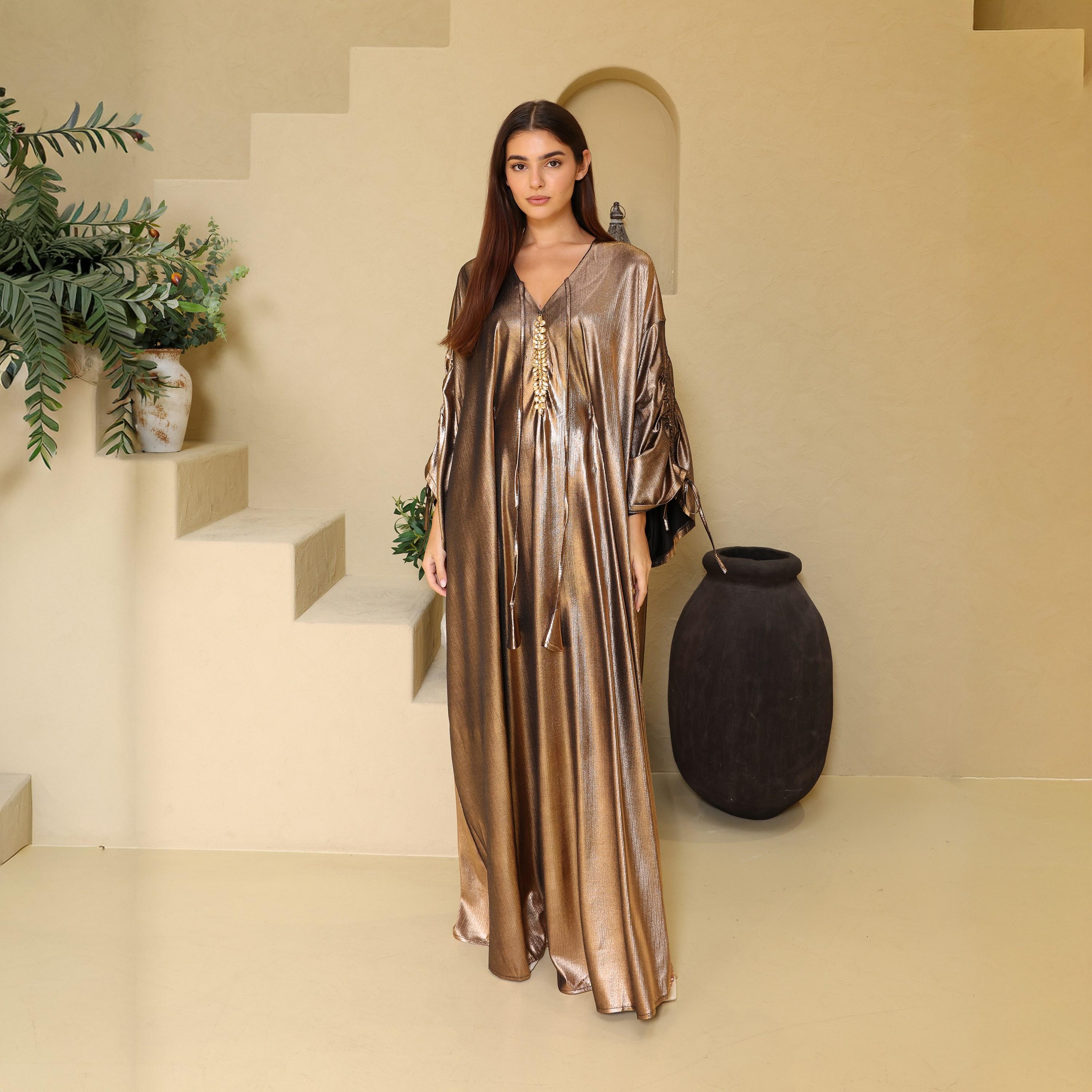 IKKXA Metallic Dropped Sleeves Women's Evening Jalabiya-women-arabicclothing-jalabiyas-image-6