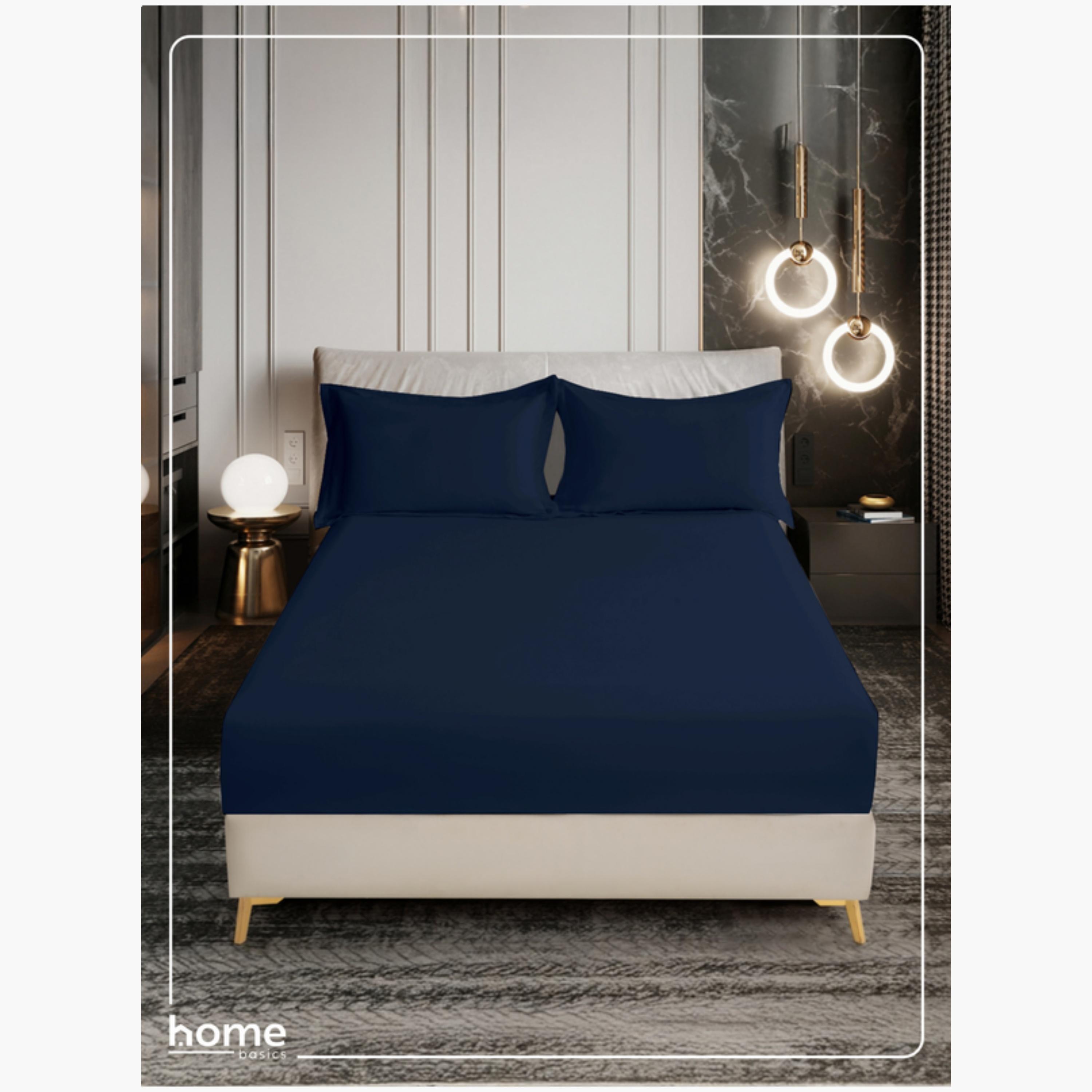 Navy Fitted Sheet Set Single 90x200 cm-household-bedding-sheetsandpillowcases-fittedsheets-image-1