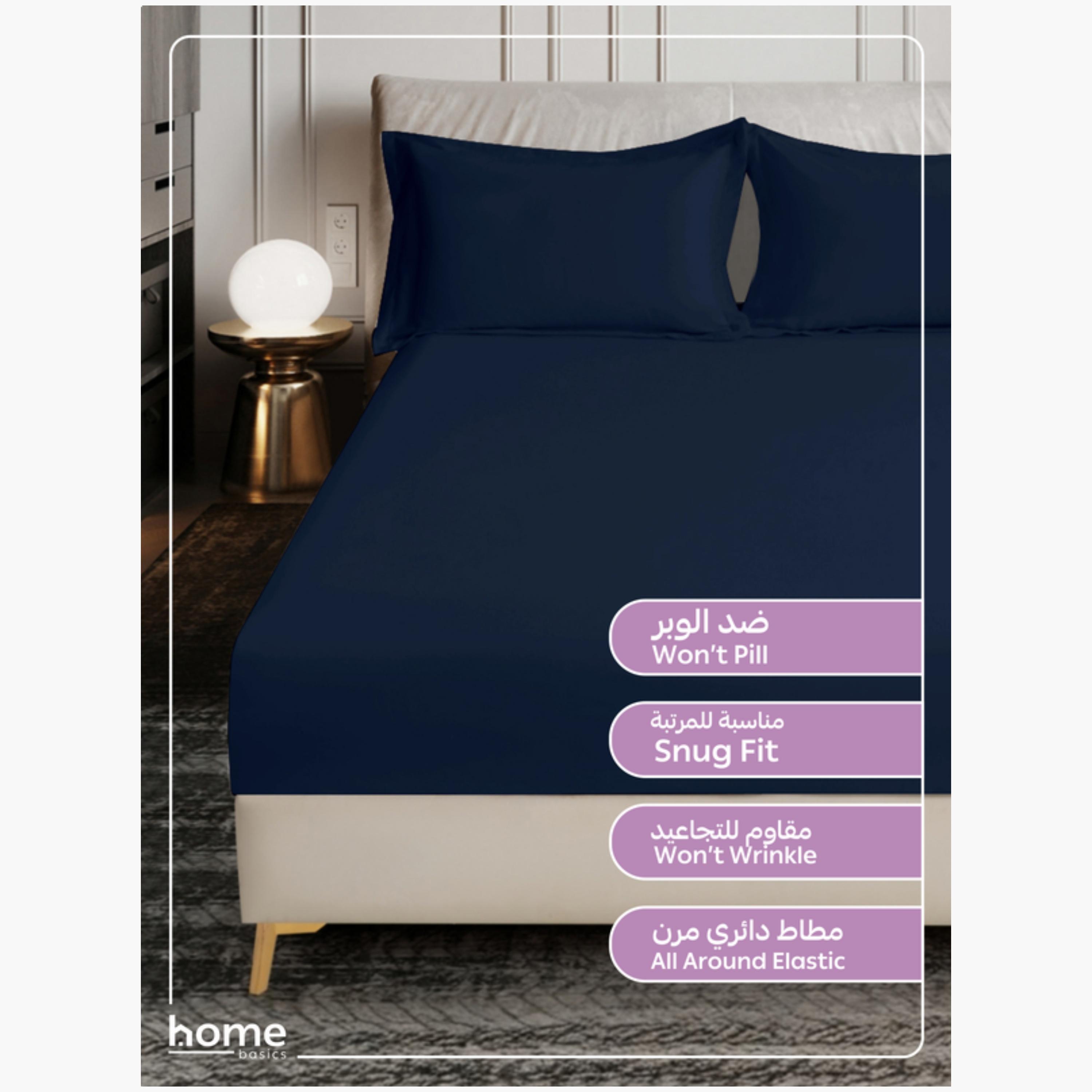 Navy Fitted Sheet Set Single 90x200 cm-household-bedding-sheetsandpillowcases-fittedsheets-image-3