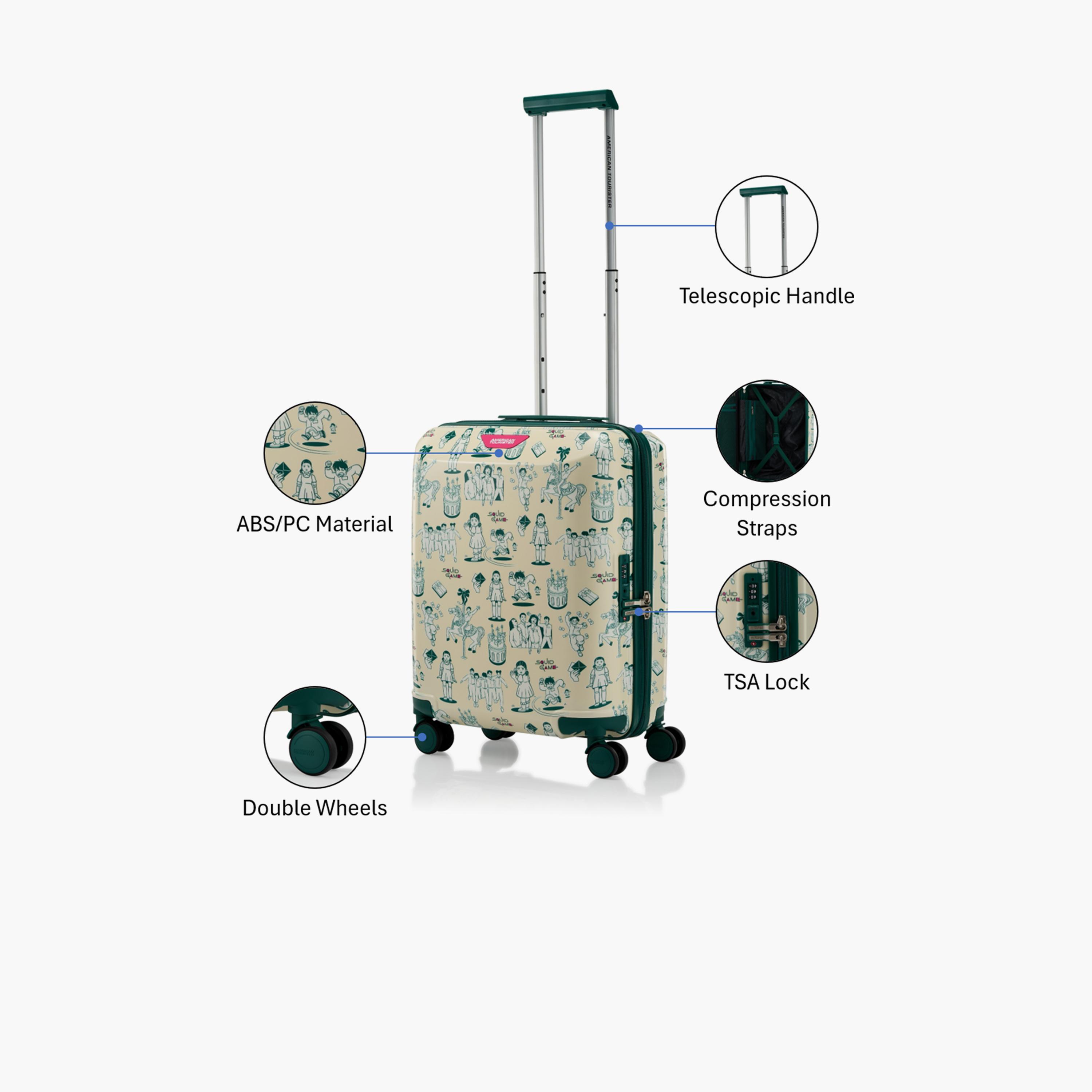 American Tourister Squid Games 52 CM Small Cabin Plastic Hardcase Four-Wheeler Luggage Bag with TSA Lock-travel-kidstrolleyandbags-image-2